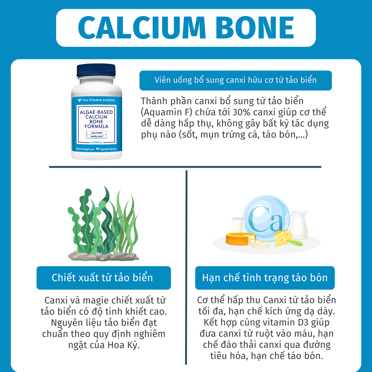 Mô tả Viên uống bổ sung canxi hữu cơ, chiết xuất tảo biển Algae-Based Calcium Bone Formula - 2