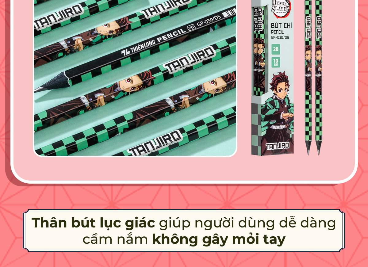 Mô tả BÚT CHÌ GỖ ĐEN NHÂN VẬT DEMON SLAYER THIÊN LONG - Gỗ cao cấp, dễ chuốt, không gãy -  GP-030/DS - 6