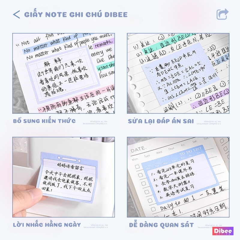 Giấy note nhãn dán dạng cuộn Dibee, hộp giấy note kéo có keo dán, nhãn ...