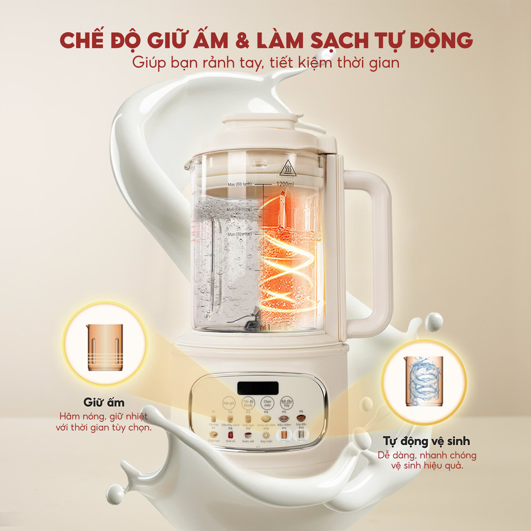 Máy Làm Sữa Hạt Masuto 1.2L Chống ồn