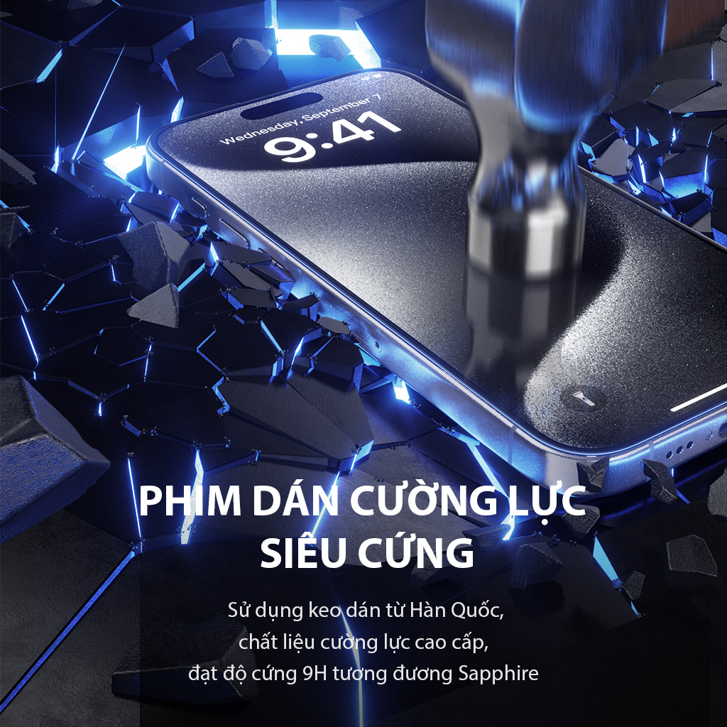 Mô tả Miếng dán cường lực trong suốt VGL01T/VGL04T VIVAN kèm khung tự dán cho điện thoại Táo 15 promax - 9