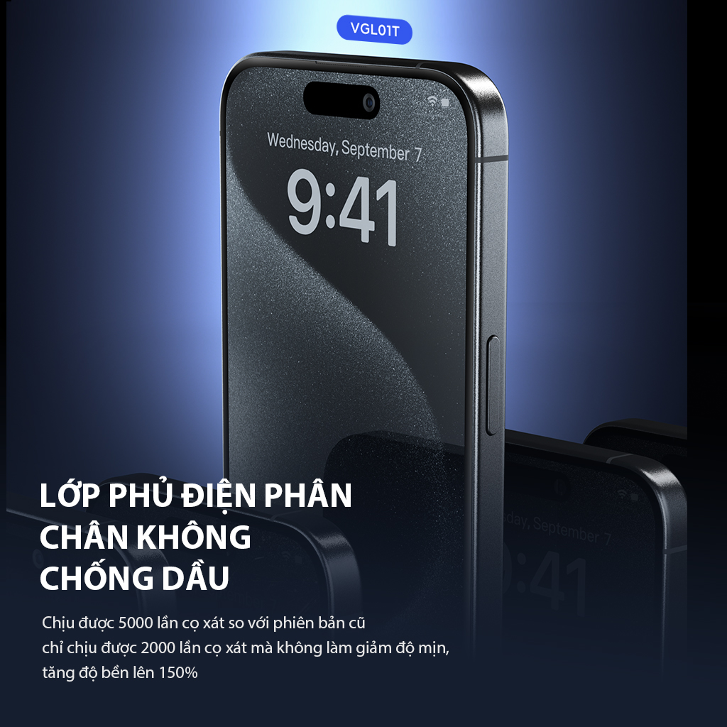 Mô tả Miếng dán cường lực trong suốt VGL01T/VGL04T VIVAN kèm khung tự dán cho điện thoại Táo 15 promax - 2