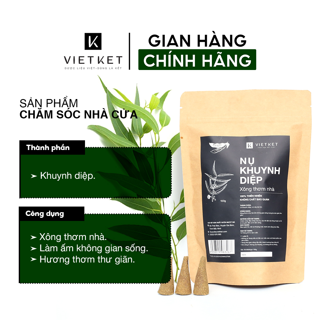 OCOP BẮC NINH: Nhang Nụ Trầm Hương Thảo Mộc Khuynh Diệp VIETKET 100g - Xông nhà tẩy uế, thư giãn tinh thần