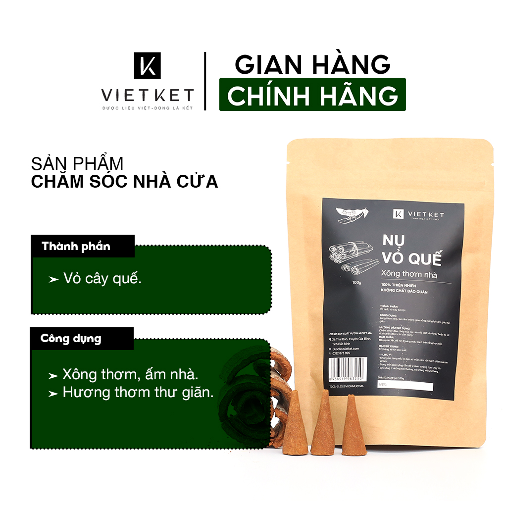 OCOP BẮC NINH: Nhang Nụ Trầm Hương Thảo Mộc Vỏ Quế VIETKET 100g - Xông Nhà Tẩy Uế, Thư Giãn Tinh Thần