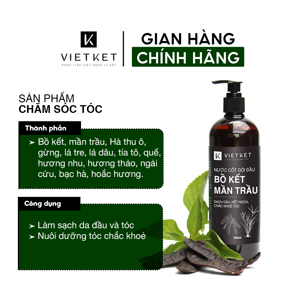 OCOP BẮC NINH: Nước Cốt Gội Đầu Dược Liệu Bồ Kết Mần Trầu VIETKET 500ml - Sạch Gàu, Hỗ Trợ Mọc Tóc, Dưỡng tóc chắc khỏe