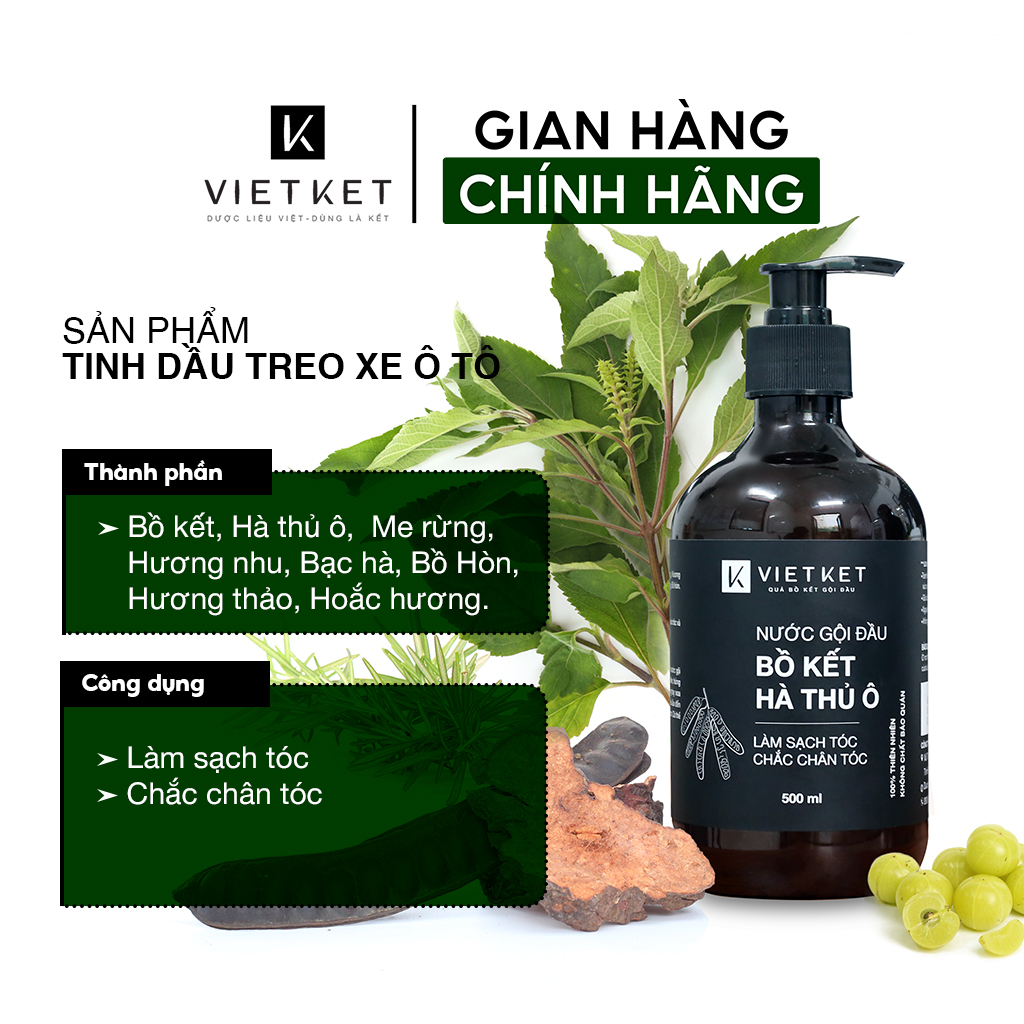 Ocop Bắc Ninh: Nước Gội Đầu Dược Liệu Bồ Kết Hà Thủ Ô VIETKET 500ml - Phủ bạc, Chắc chân tóc, Giảm Rụng, Hỗ Trợ Mọc Tóc