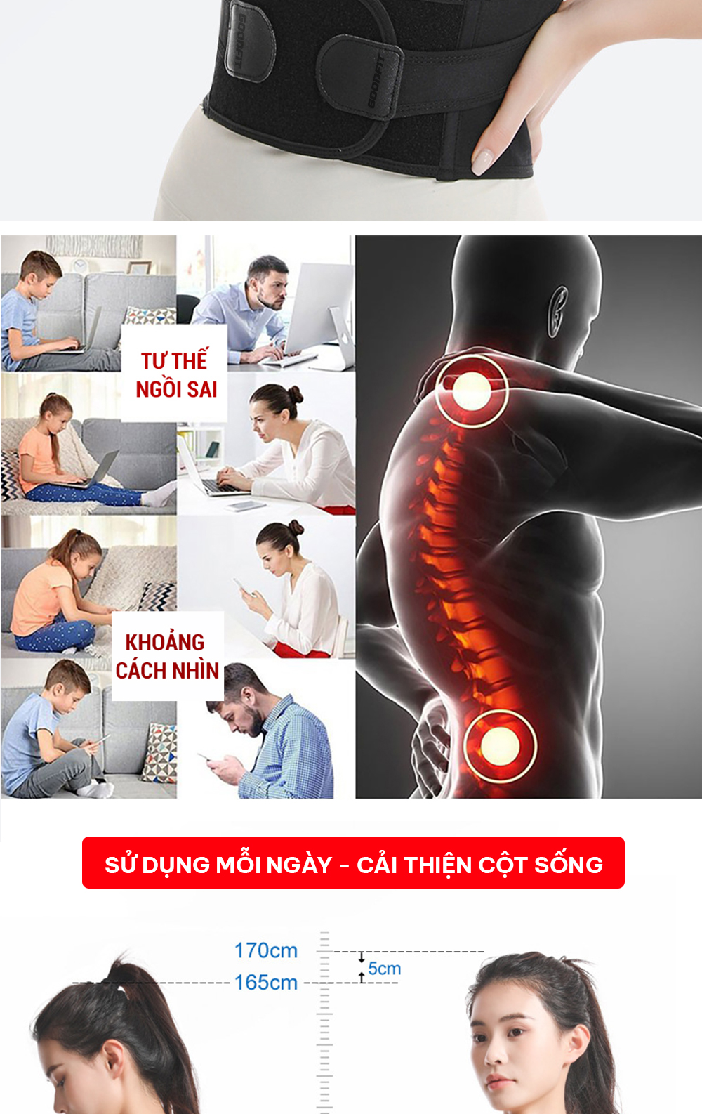 Mô tả Đai chống gù lưng nam, nữ, trẻ em hỗ trợ cải thiện vóc dáng chính hãng GoodFit GF716P - 9