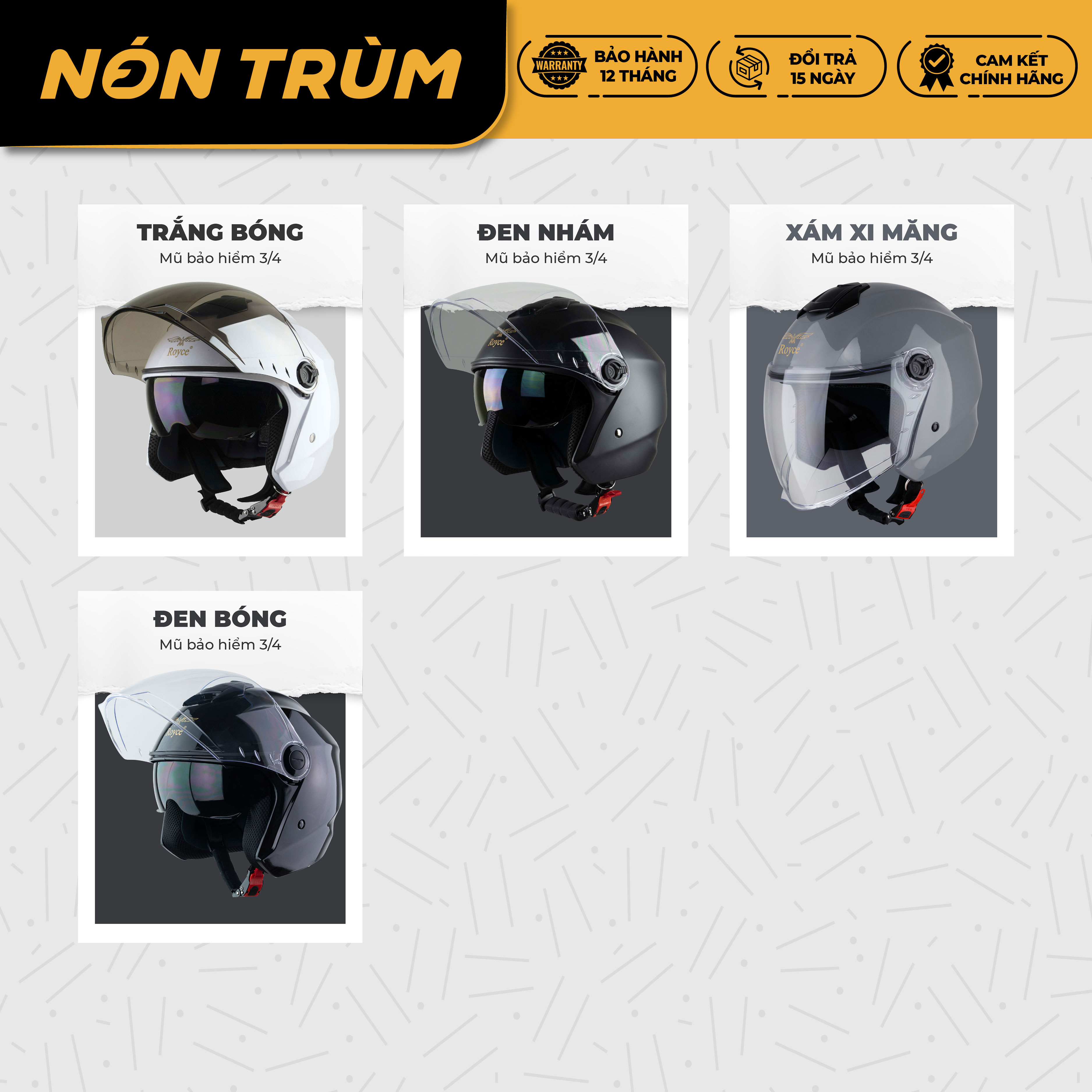Mô tả Mũ bảo hiểm 3/4 Royce Xh01 có 2 kính chính hãng cho nam nữ đi xe máy bảo hành 12 tháng - 6