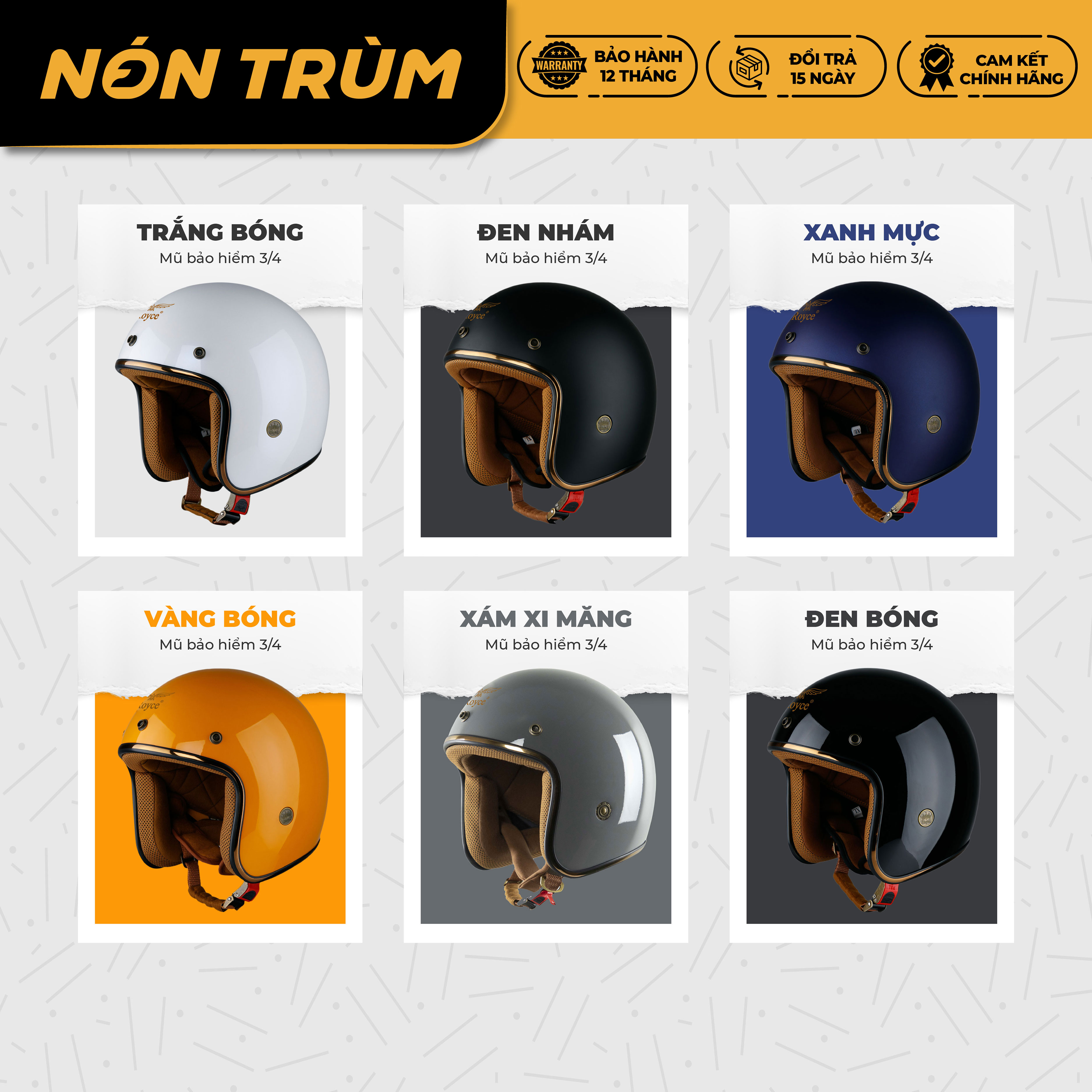Mô tả Mũ bảo hiểm 3/4 Royce Xh15 có lớp lót tháo lắp dễ dàng đi xe máy cho nam và nữ tại Nón Trùm - 6