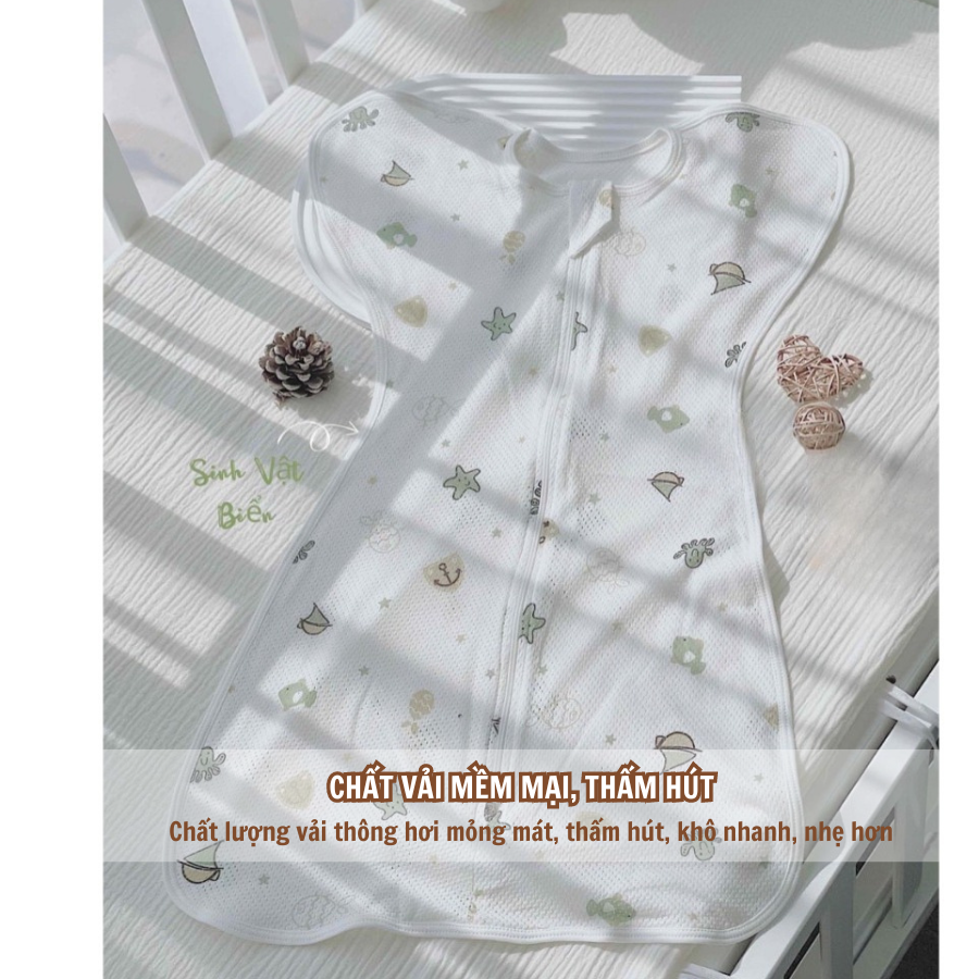 Mô tả Nhộng Chũn Thông Hơi Xuất Hàn Cho Bé IQKAO – Co Giãn 2 Chiều Mềm Mại Thoáng Khí – Ngủ Ngon Không Giật Mình - 2