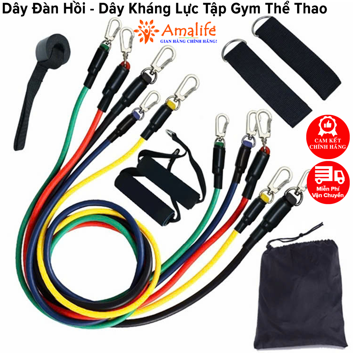 Mô tả Bộ 5 Dây Kháng Lực Dây Đàn Hồi Ngũ Sắc Tập Thể Hình Tập Gym Toàn Thân Đa Năng Chống Đứt Móc Sắt Chính Hãng Amalife - 1