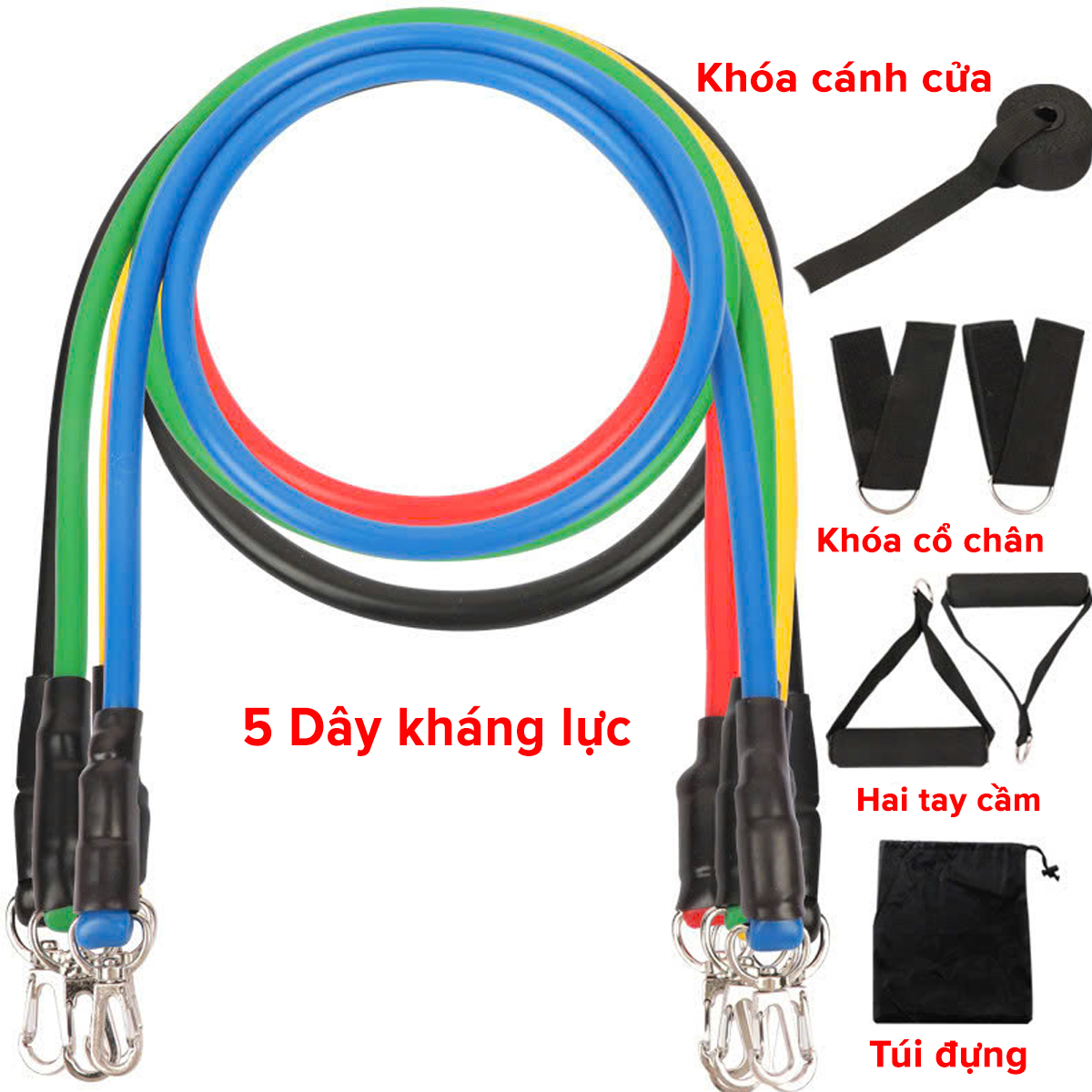Mô tả Bộ 5 Dây Kháng Lực Dây Đàn Hồi Ngũ Sắc Tập Thể Hình Tập Gym Toàn Thân Đa Năng Chống Đứt Móc Sắt Chính Hãng Amalife - 11