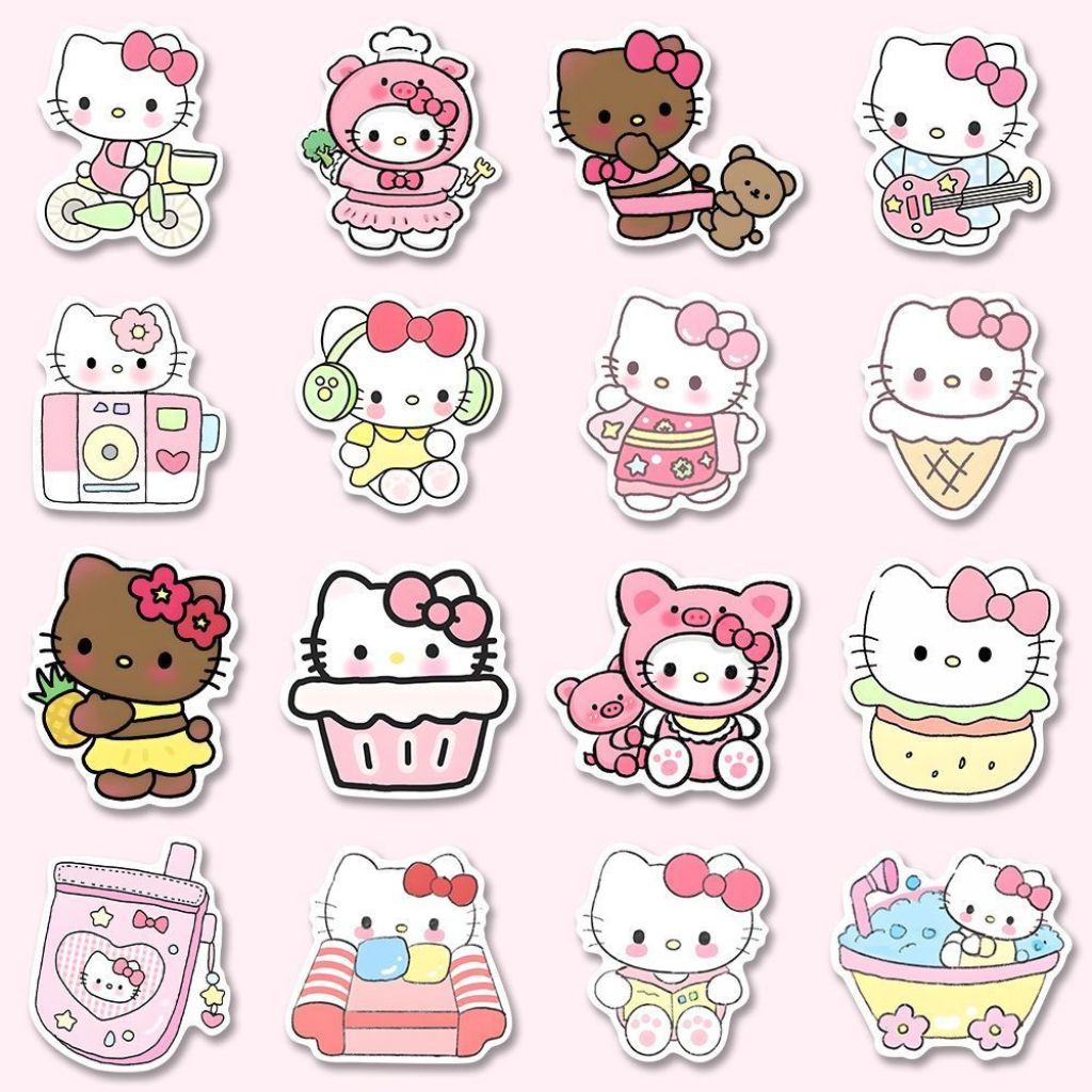 Set 100 sticker mèo con hồng nhãn dán hình mèo đáng yêu trang trí ...