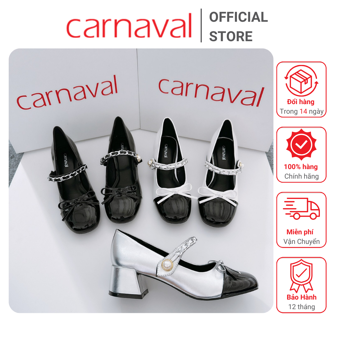 Mô tả Giày Nữ Cao Gót Kiểu Dáng Búp Bê Trang Trí Nơ, Quai Gài Đính Ngọc Trai Carnaval Siểu Xinh - VS83 - 1