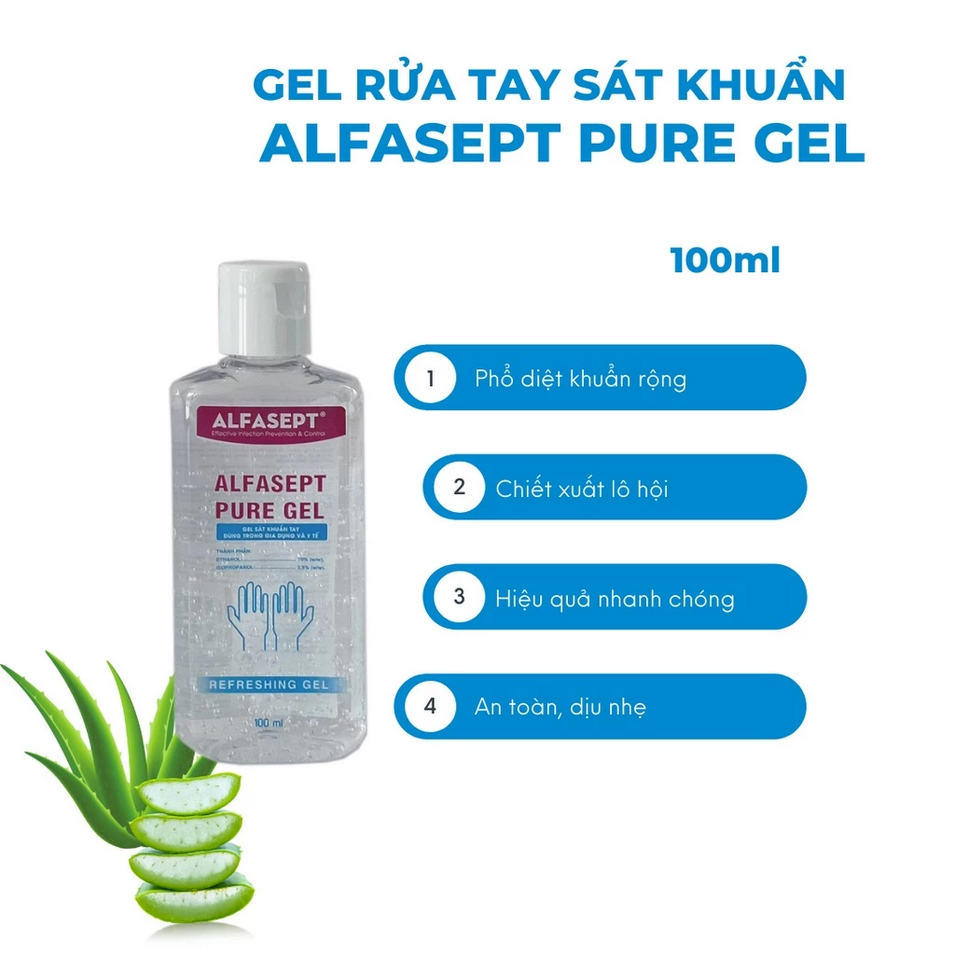 Mô tả Gel Rửa Tay Khô ALFASEPT Pure Gel Phù Hợp Cho Da Nhạy Cảm, Giúp Diệt Khuẩn, Tăng Cường Dưỡng Ẩm Lọ 100ml - 1