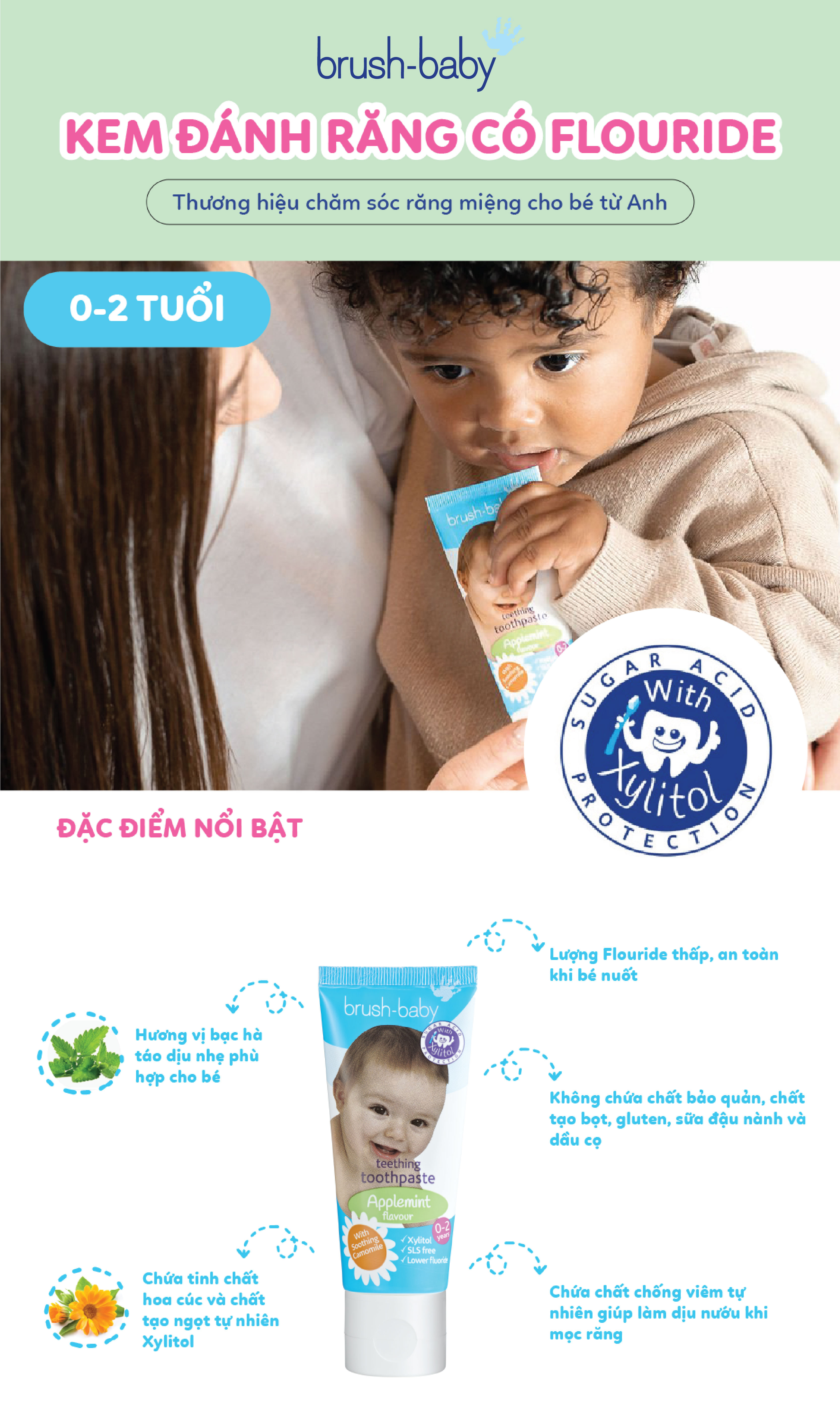 Mô tả Brush-Baby Kem đánh răng có Fluoride cho bé ở mọi độ tuổi 50ml - 1