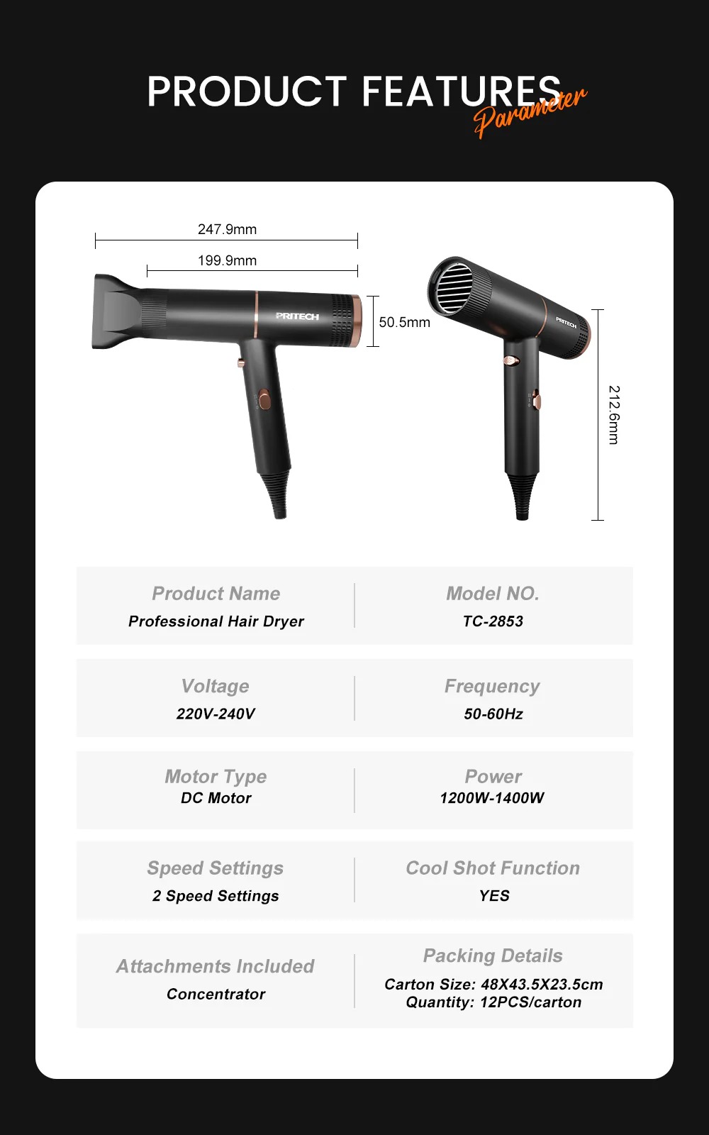 Máy sấy tóc Pritech TC-2853