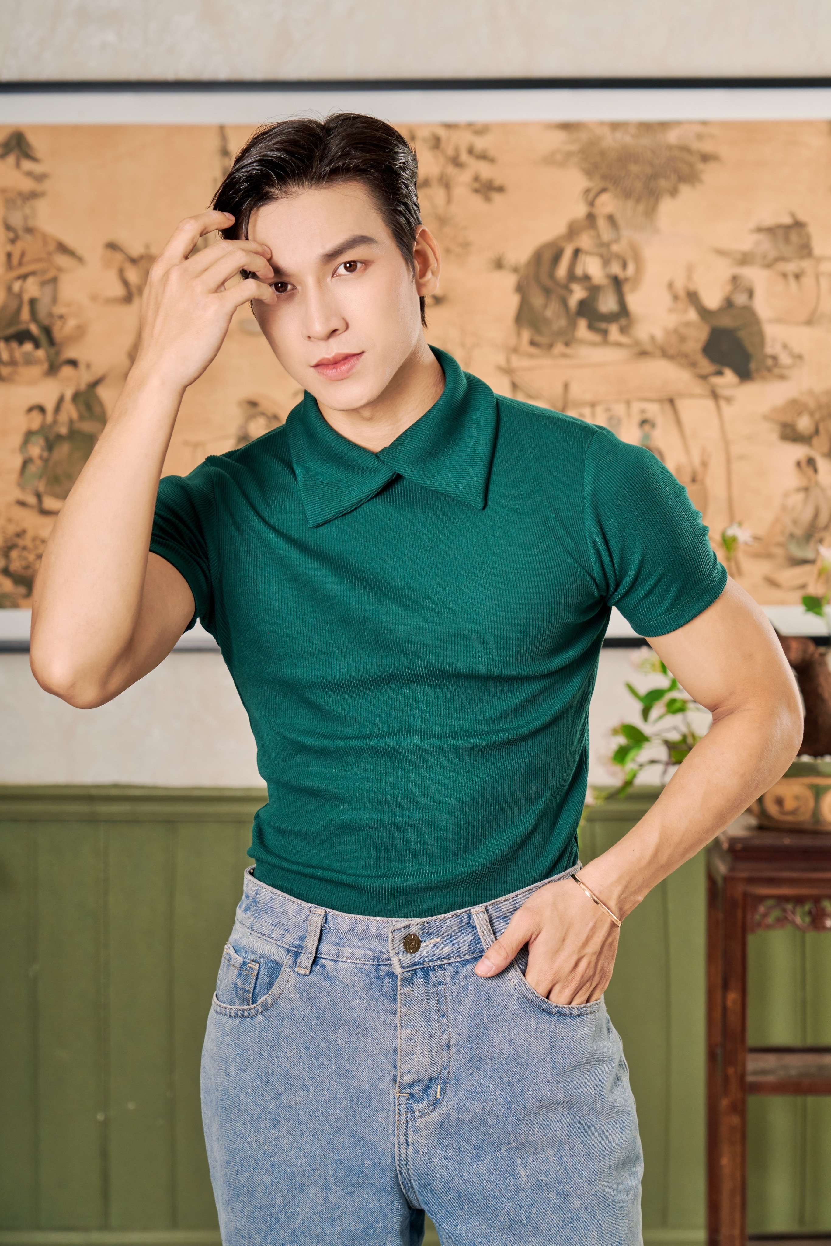 Mô tả Áo Thun Cổ Cao Phối Kiểu Nam Tay Ngắn Form Body Thun Gân Cao Cấp Thương Hiệu Mr Twins - 1