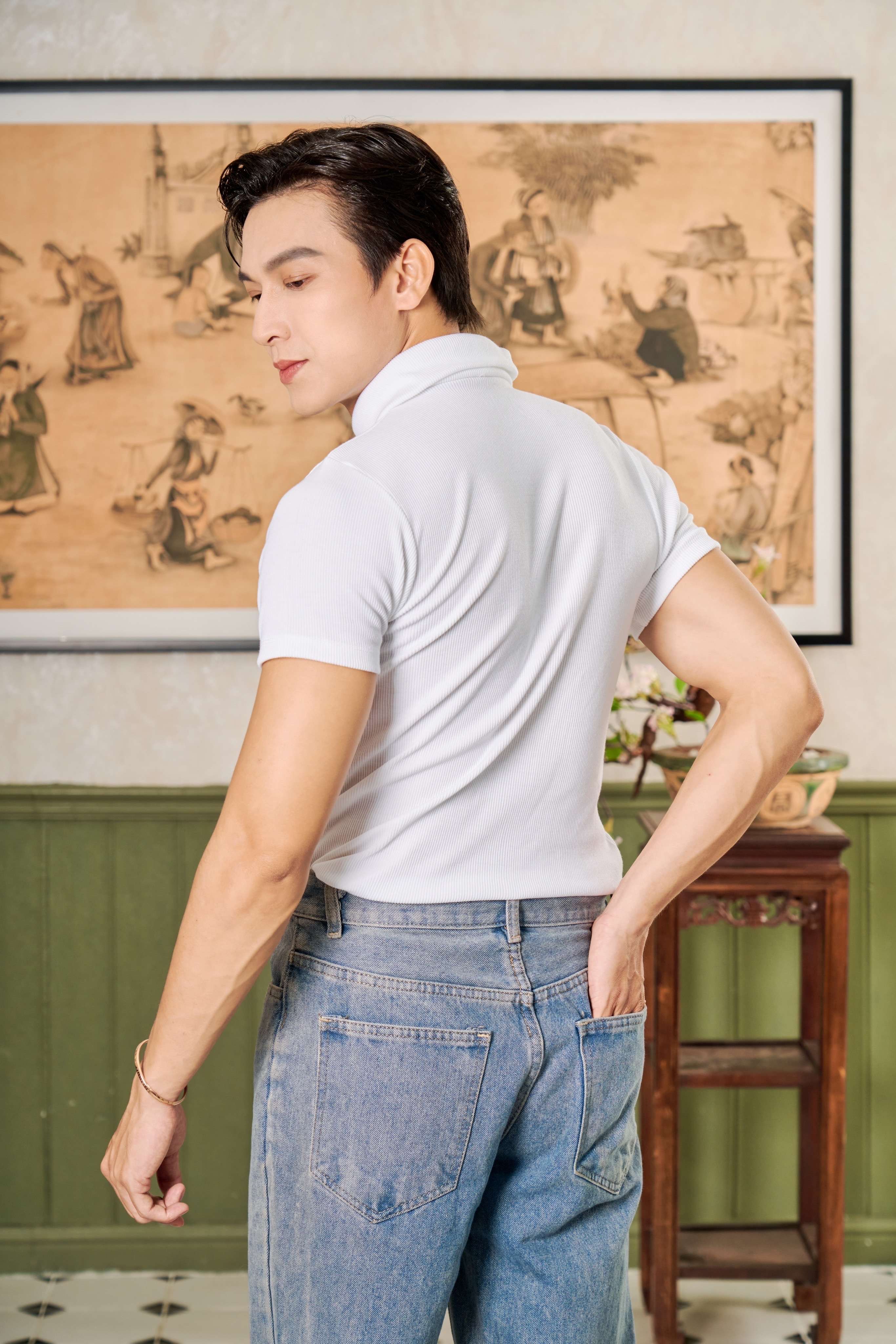 Mô tả Áo Thun Cổ Cao Phối Kiểu Nam Tay Ngắn Form Body Thun Gân Cao Cấp Thương Hiệu Mr Twins - 3