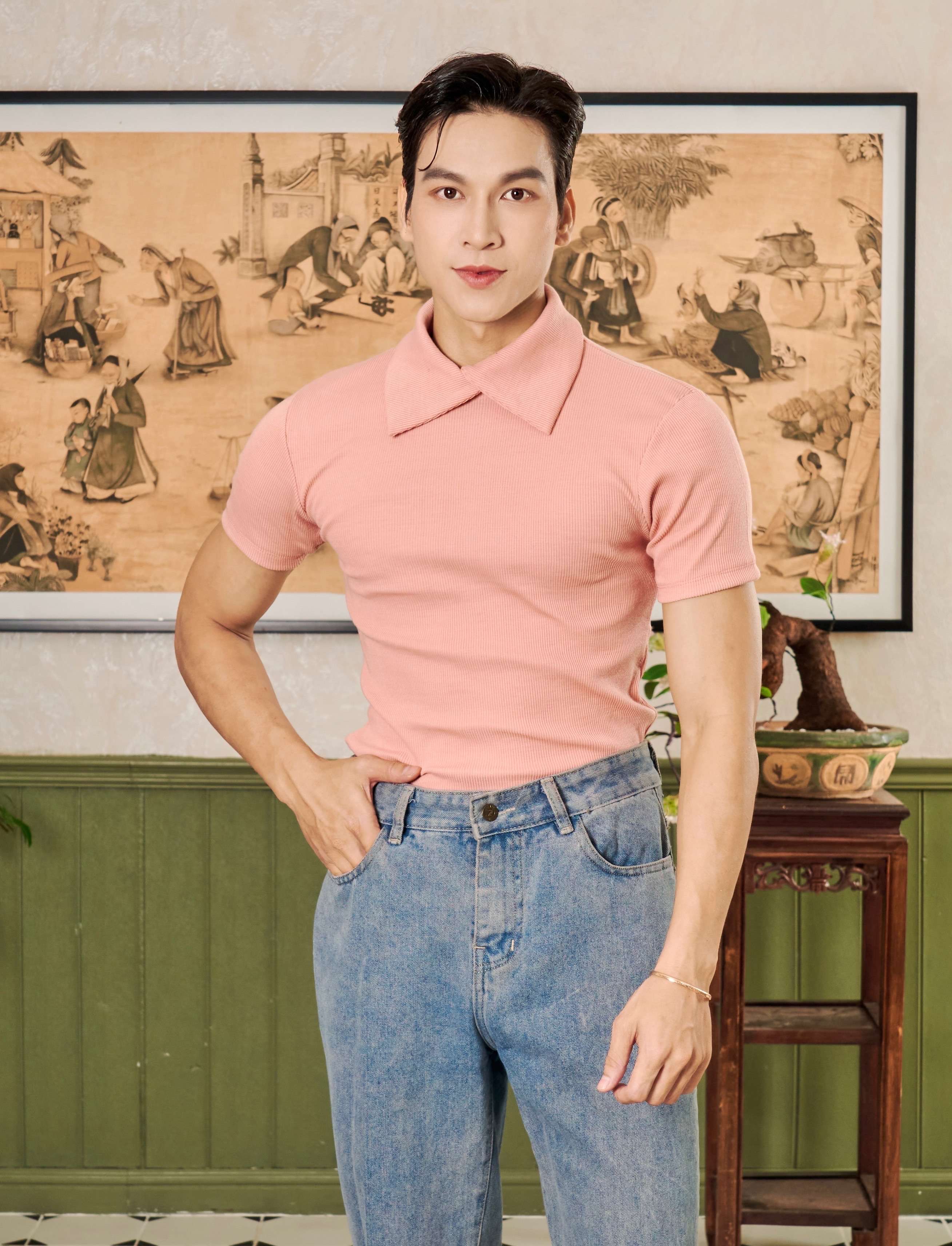 Mô tả Áo Thun Cổ Cao Phối Kiểu Nam Tay Ngắn Form Body Thun Gân Cao Cấp Thương Hiệu Mr Twins - 5