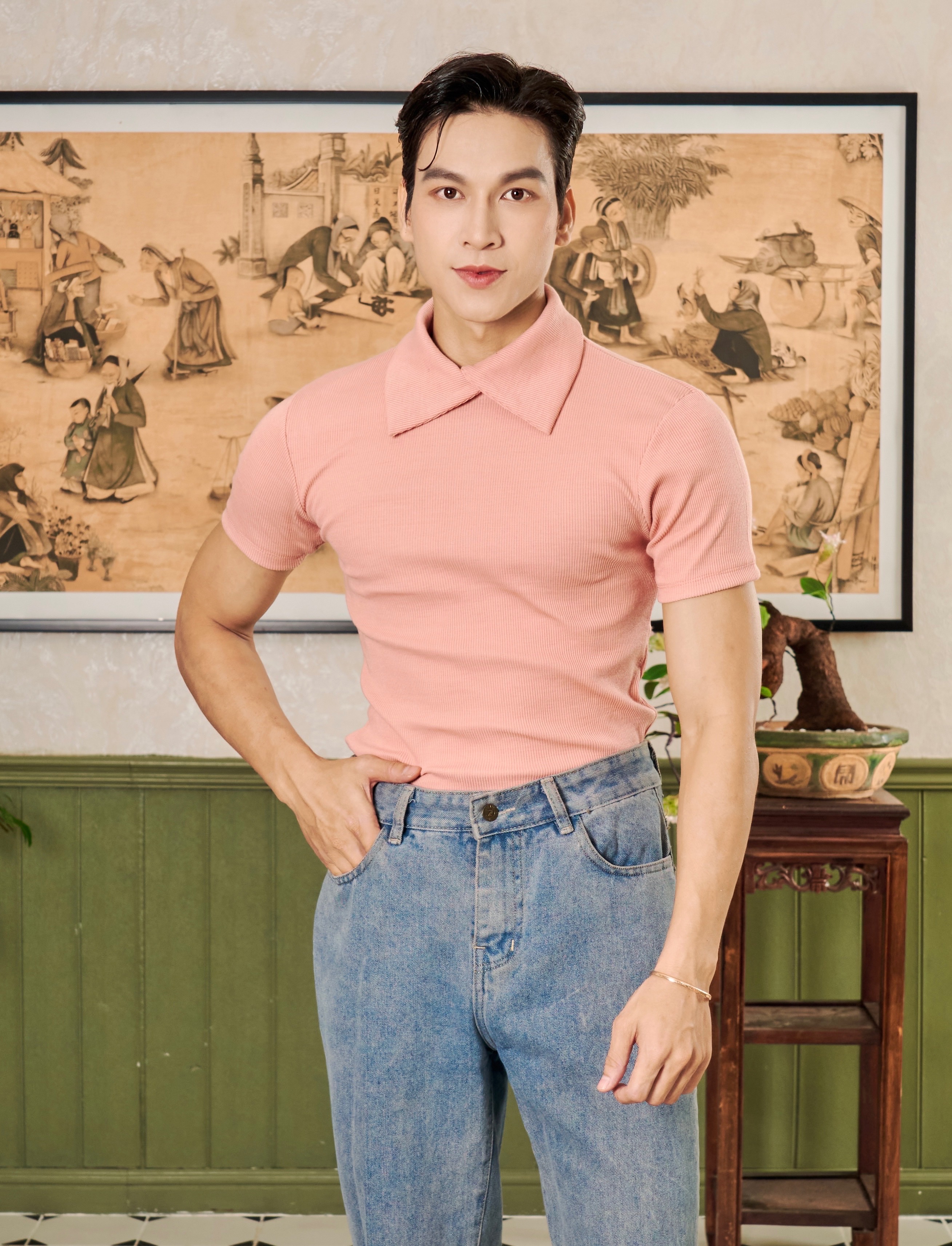 Mô tả Áo Thun Cổ Cao Phối Kiểu Nam Tay Ngắn Form Body Thun Gân Cao Cấp Thương Hiệu Mr Twins - 7