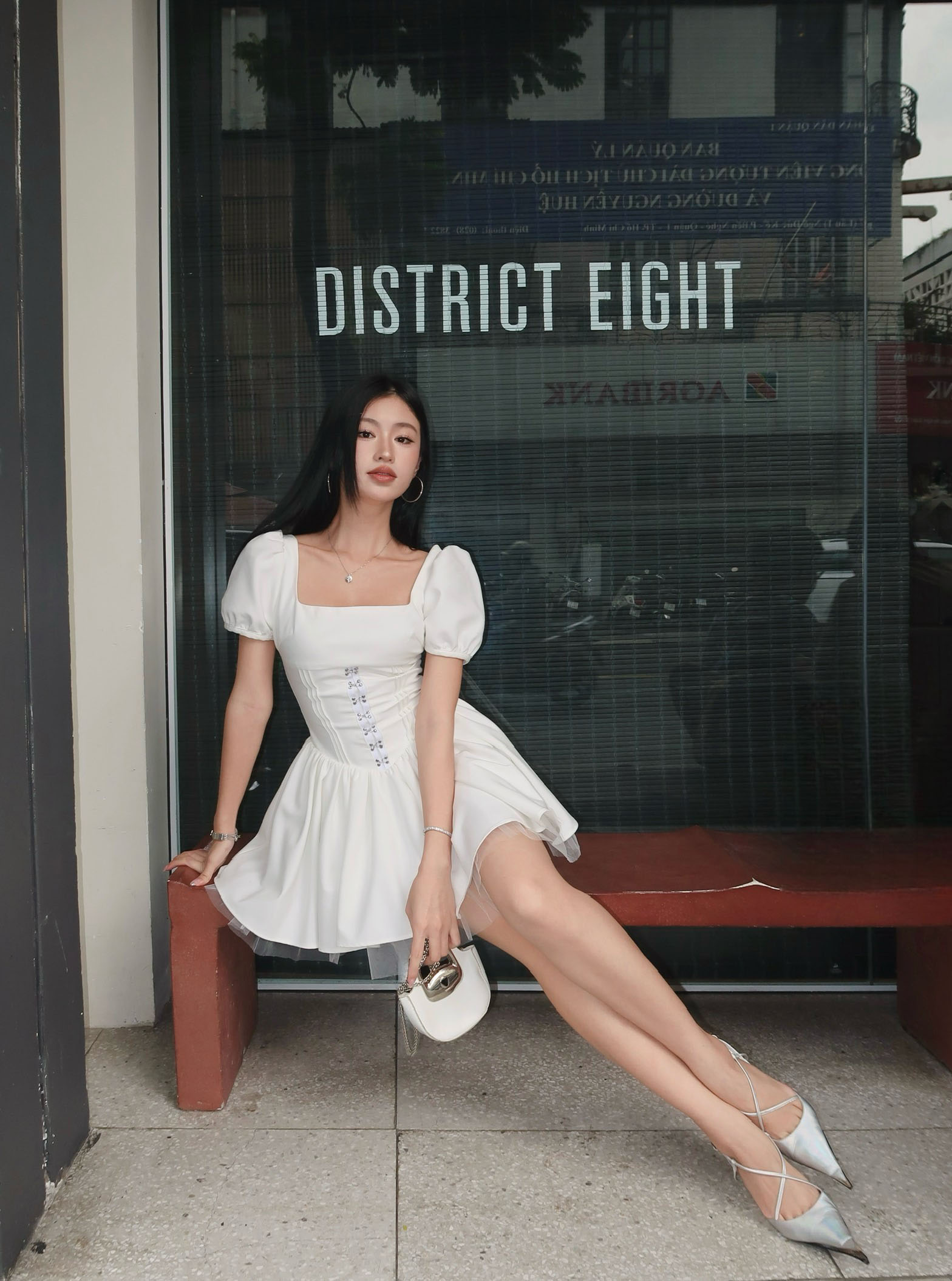 Mô tả RECHIC Đầm ngắn xòe Erica cổ vuông tay phồng phối corset sang trọng thanh lịch - 5