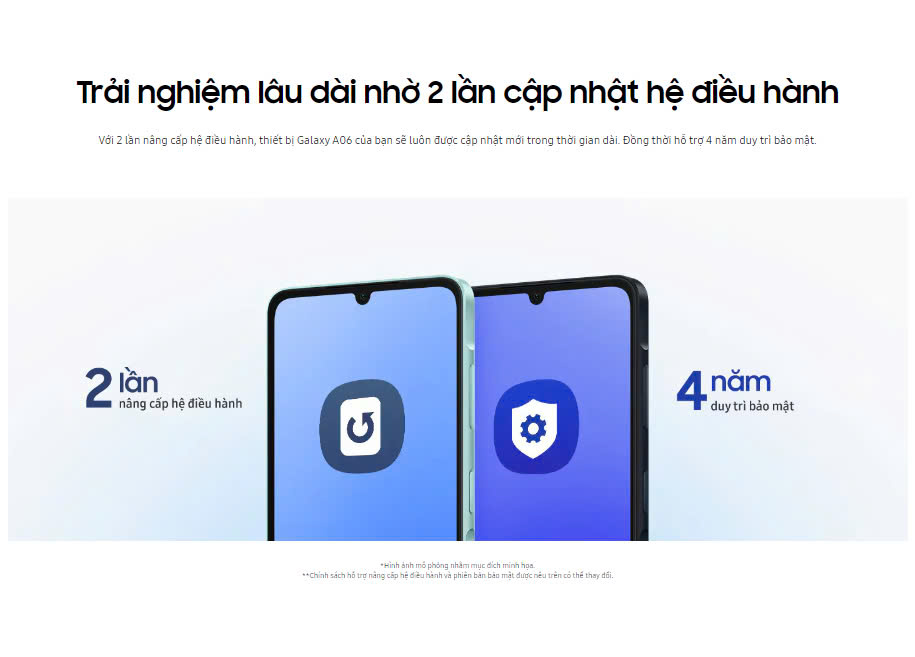 Mô tả Samsung Galaxy A06 4GB | 128GB - 6.7" 60Hz | Chip Mediatek Helio G85 - Camera 50MP - 5000mAh | Bảo hành độc quyền 2 năm - 2
