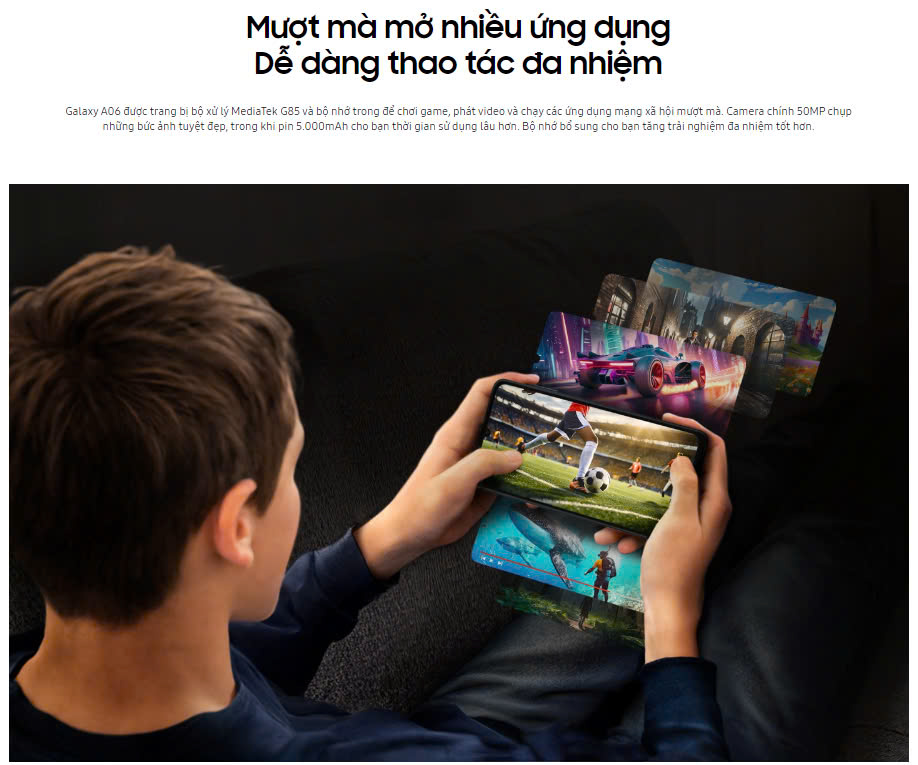 Mô tả Samsung Galaxy A06 4GB | 128GB - 6.7" 60Hz | Chip Mediatek Helio G85 - Camera 50MP - 5000mAh | Bảo hành độc quyền 2 năm - 3