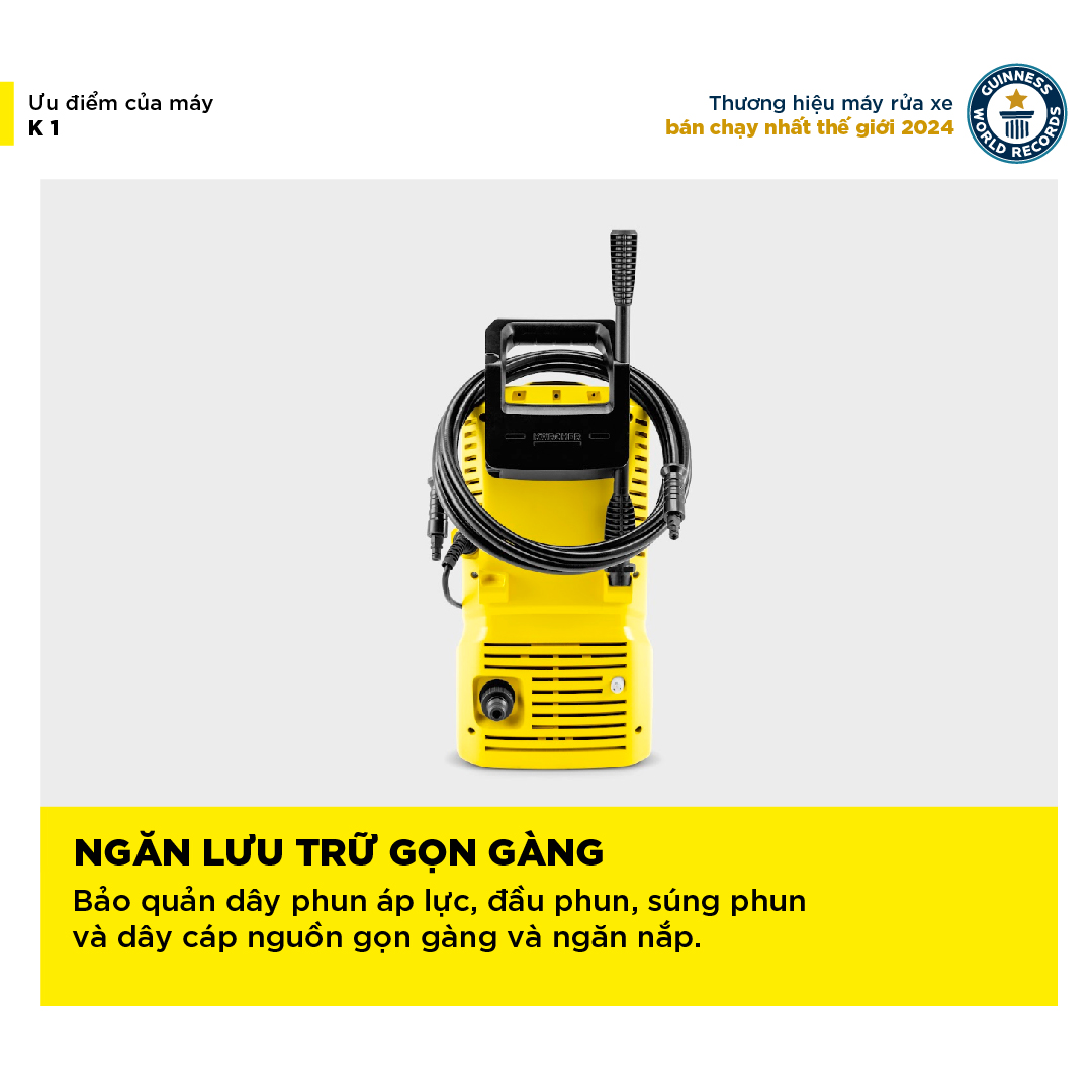 Mô tả Máy phun rửa áp lực cao Karcher K 1 - Công suất 850W, áp lực tối đa 90 bar - Làm sạch, vệ sinh xe máy, ban công - 4