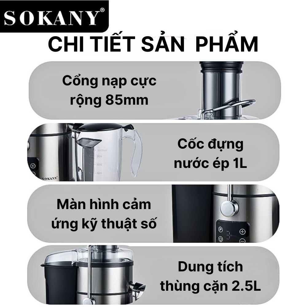 Mô tả Máy ép nhanh SOKANY SK-03014, công suất cao 1200W, màn hình LCD với 5 chế độ ép [BẢO HÀNH 1 NĂM] - 3