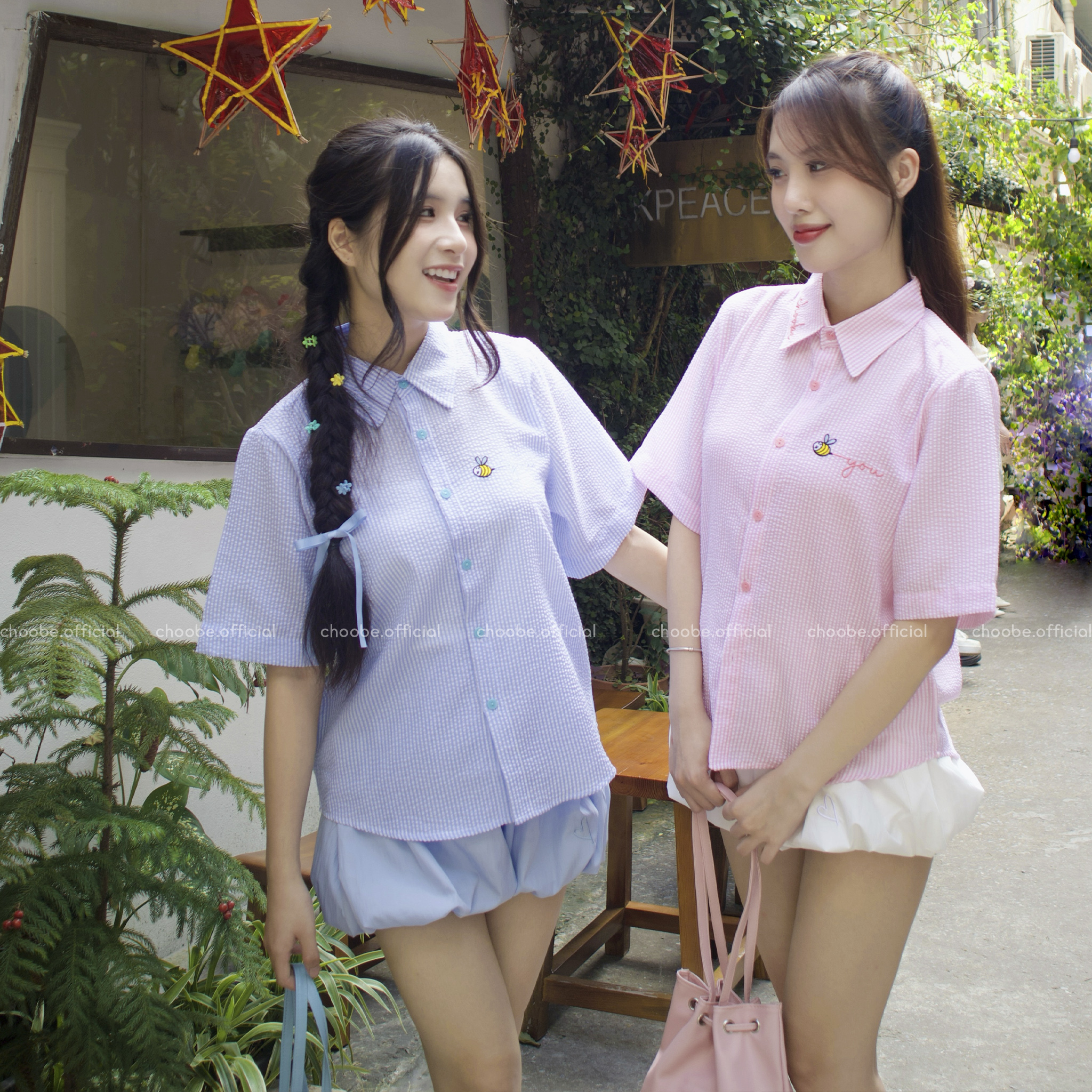 Mô tả Áo sơ mi nữ Beenie Choobe kẻ sọc oversize cộc tay form suông rộng khoác ngoài ASM18 - 2
