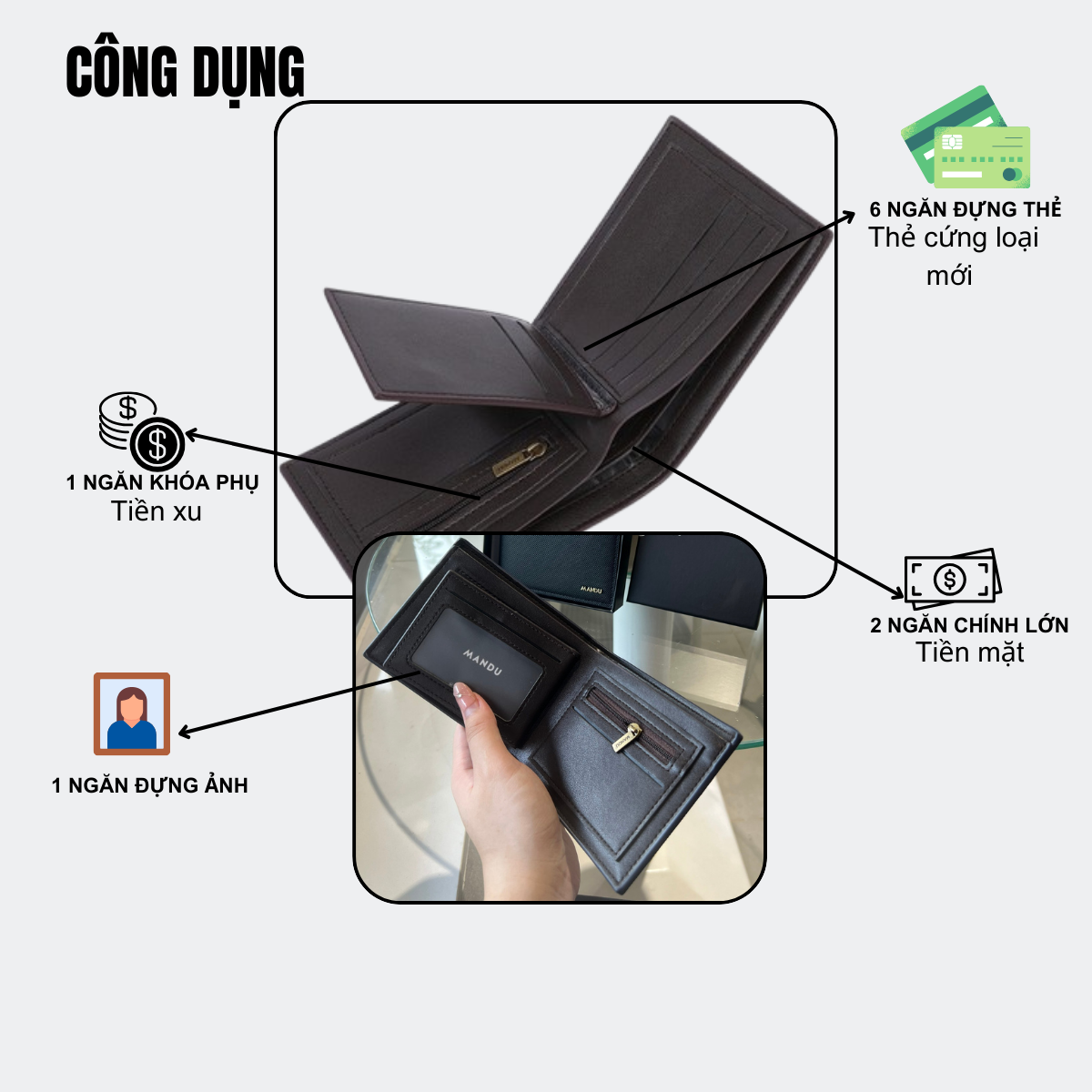 Ví Nam MANDU MD02 - Ngăn đựng giấy tờ
