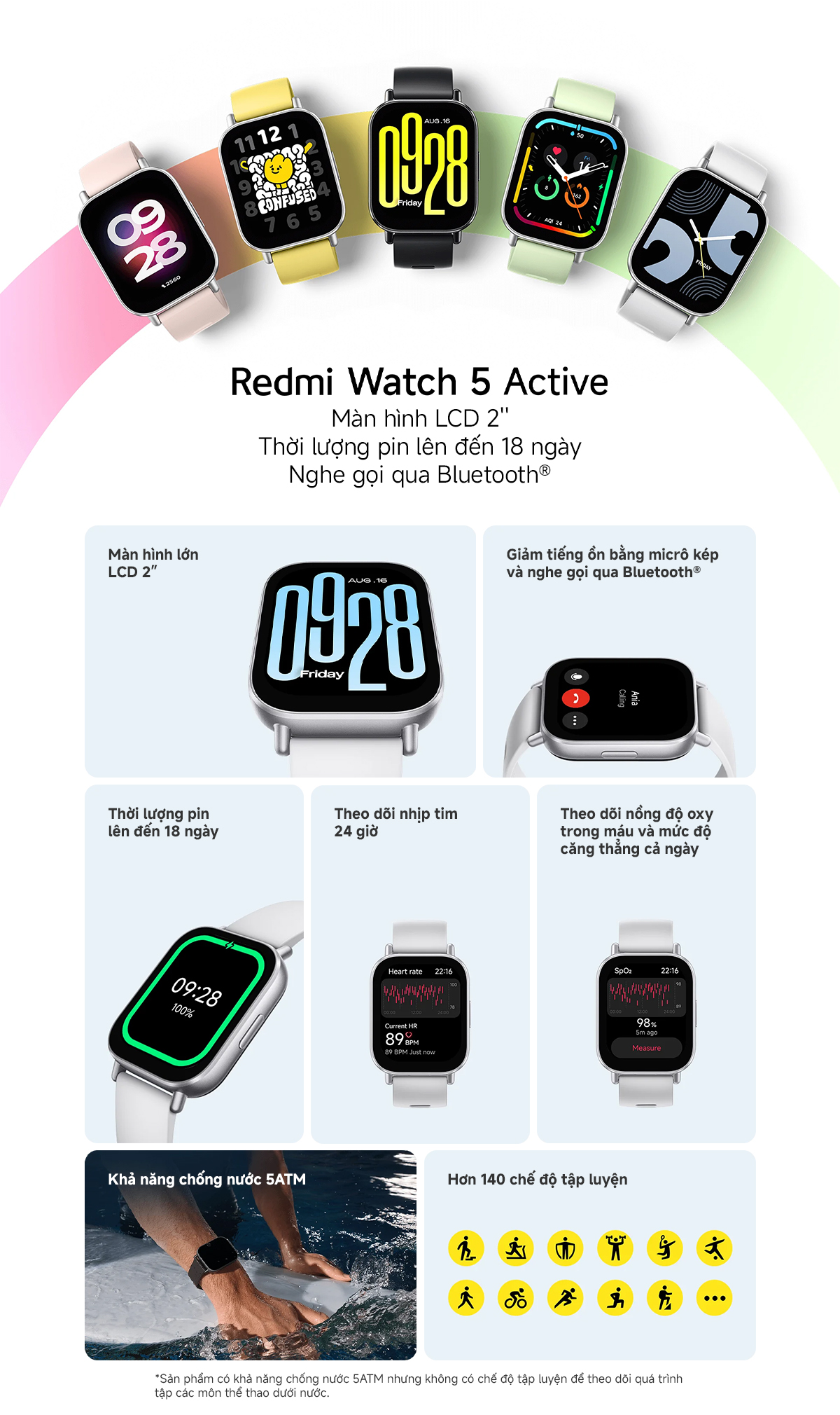 Mô tả Đồng Hồ Thông Minh Xiaomi Redmi Watch 5 Lite / 5 Active - Hàng Chính Hãng, Bản Quốc Tế Có Tiếng Việt - 3