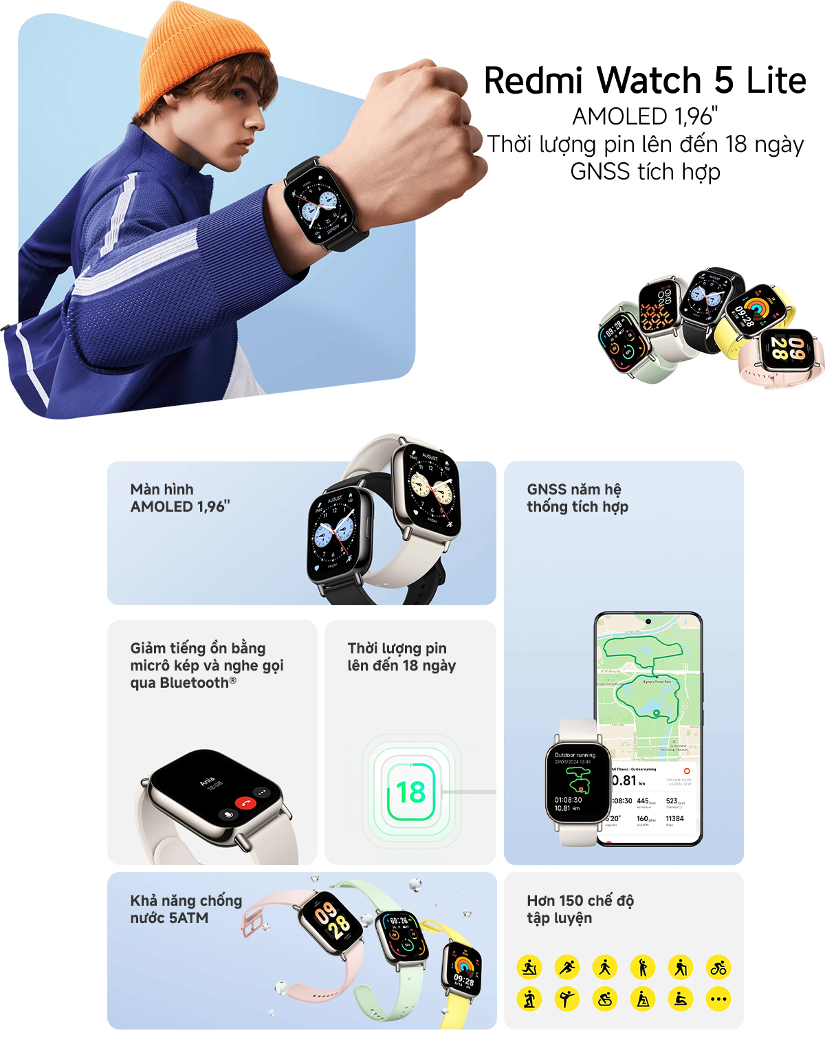 Mô tả Đồng Hồ Thông Minh Xiaomi Redmi Watch 5 Lite / 5 Active - Hàng Chính Hãng, Bản Quốc Tế Có Tiếng Việt - 8