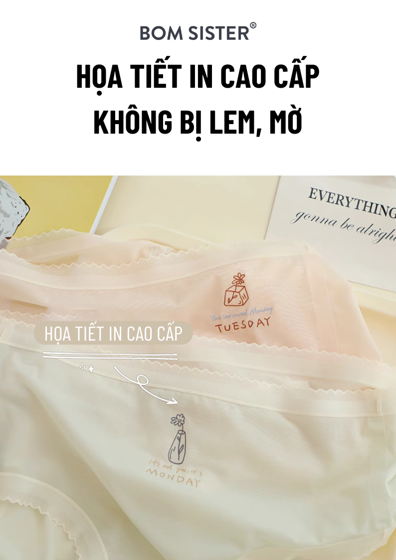 Mô tả Combo 5 ngày quần lót thun co giãn màu trơn, đáy may hai lớp, các ngày trong tuần BOM SISTER Q3674 - 1