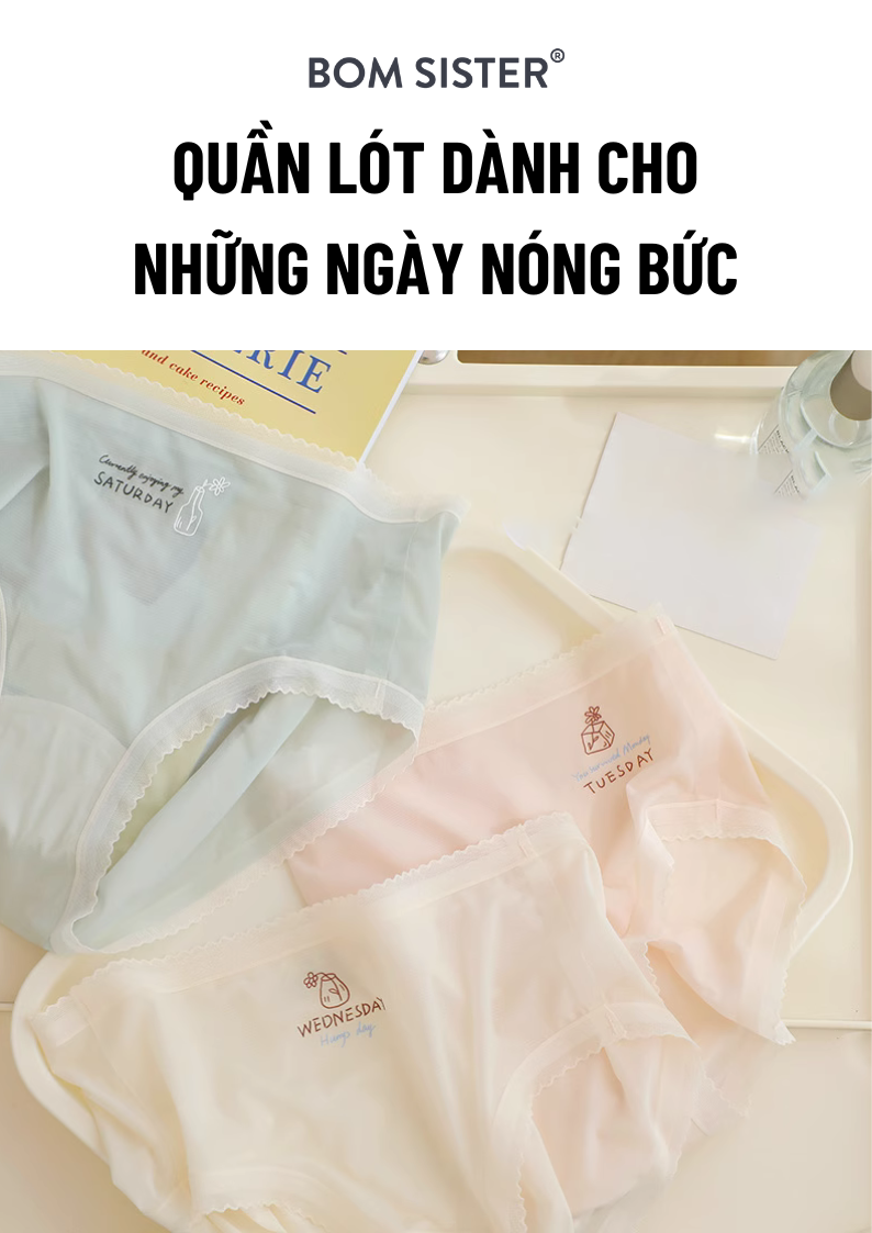 Mô tả Combo 5 ngày quần lót thun co giãn màu trơn, đáy may hai lớp, các ngày trong tuần BOM SISTER Q3674 - 5