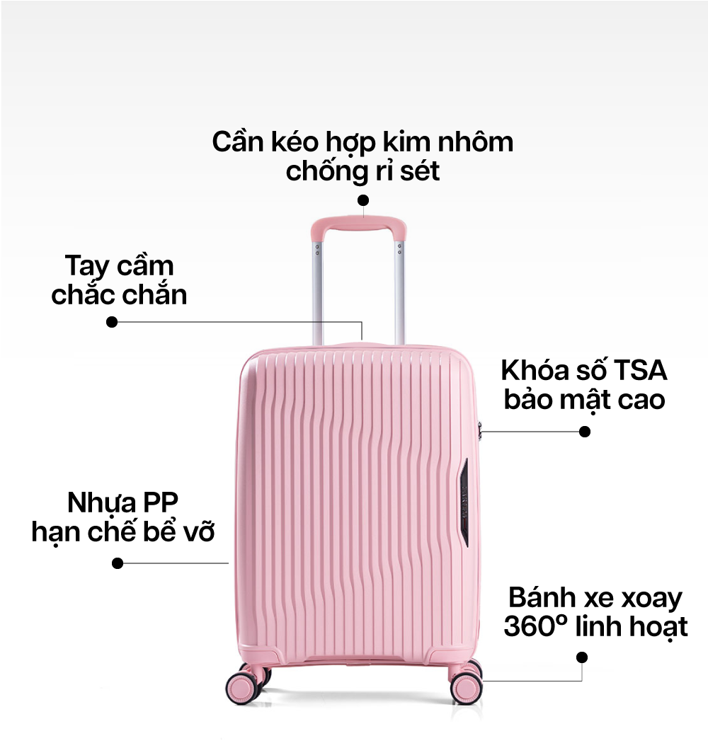 Mô tả Vali Kéo MIAvn Larita ROTA - Size 20/24/28, Nhựa PP Dẻo Siêu Bền, Hạn Chế Bể Vỡ, Khoá TSA,Bảo Hành Trọn Đời - 4
