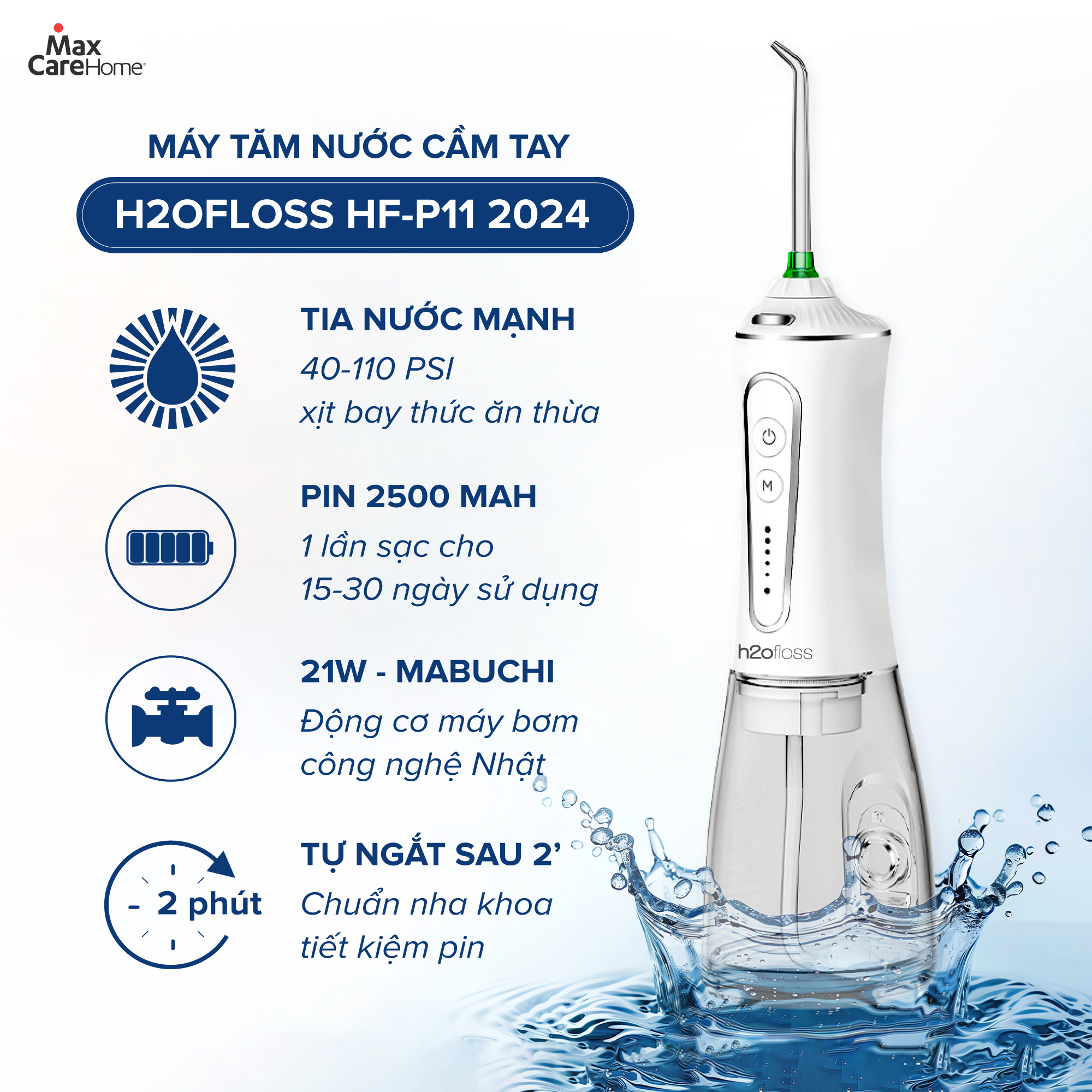 Mô tả Máy Tăm Nước H2OFloss HF6P HF9P [Mẫu Mới] Cải tiến công nghệ tia nước sạch X4 Lần - Đổi mới 12 tháng, Kèm túi đựng máy - 1