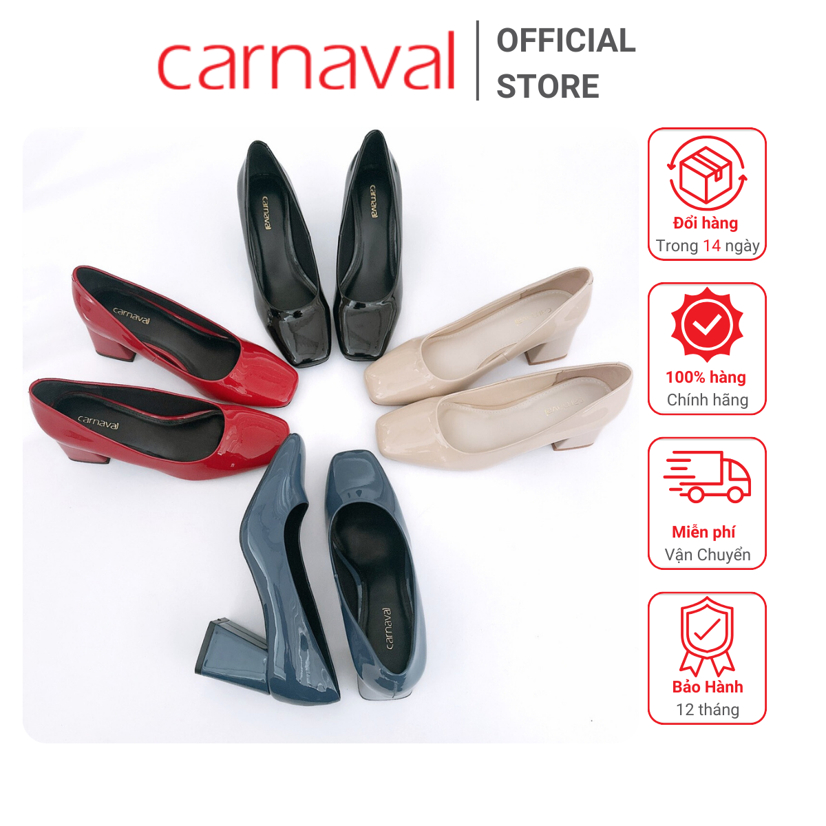 Mô tả Giày Cao Gót Mũi Vuông Carnaval Sang Trọng 7 Phân Da Bóng Cao Cấp - VS67 - 1