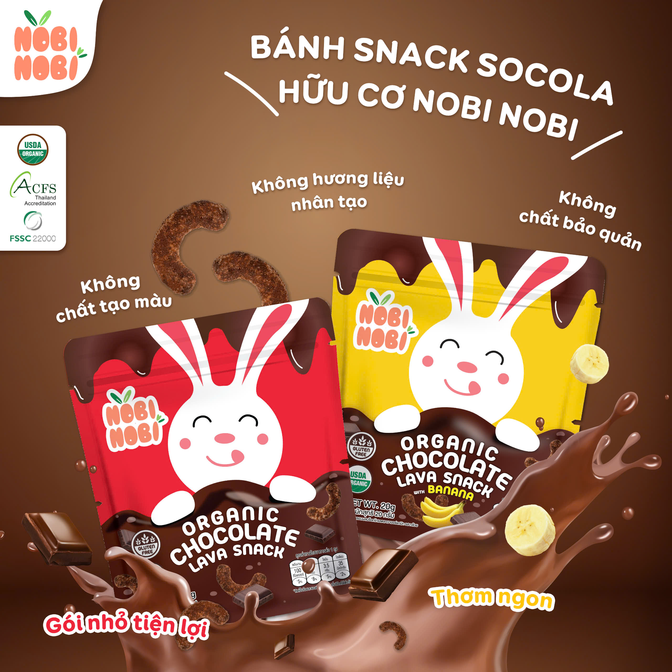 Mô tả Bánh snack Socola hữu cơ Nobi Nobi vị Truyền thống/Chuối 20g - 1