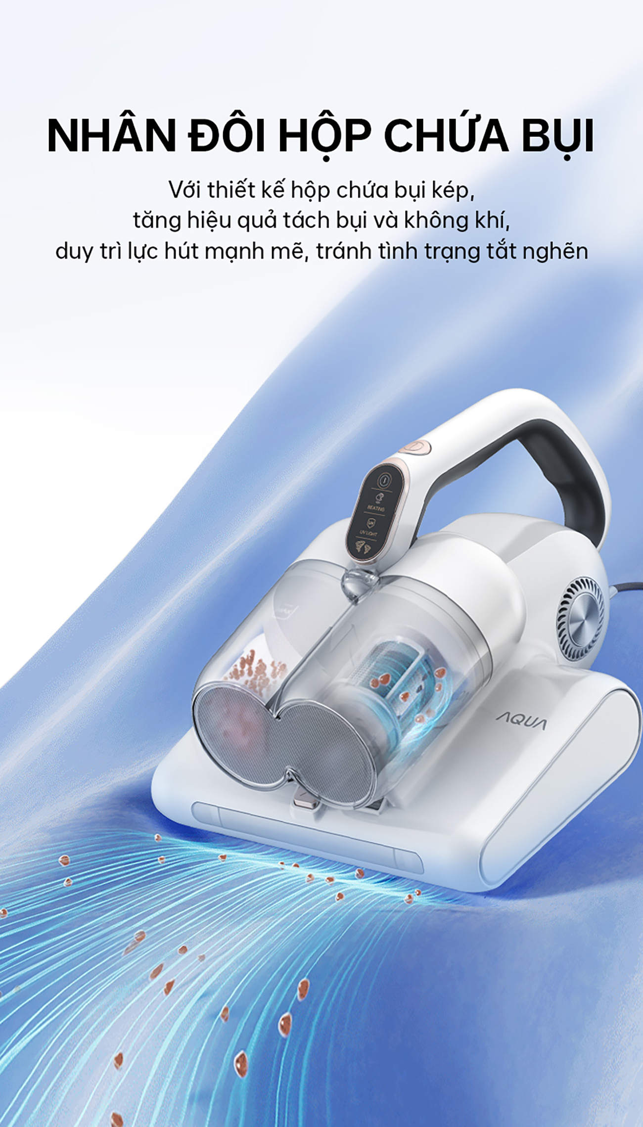 Mô tả Máy hút bụi giường nệm Aqua CMP105R 14,000Pa hút được tóc, hạt, bụi mịn, có tia UV, sấy nóng 56 độ - 5