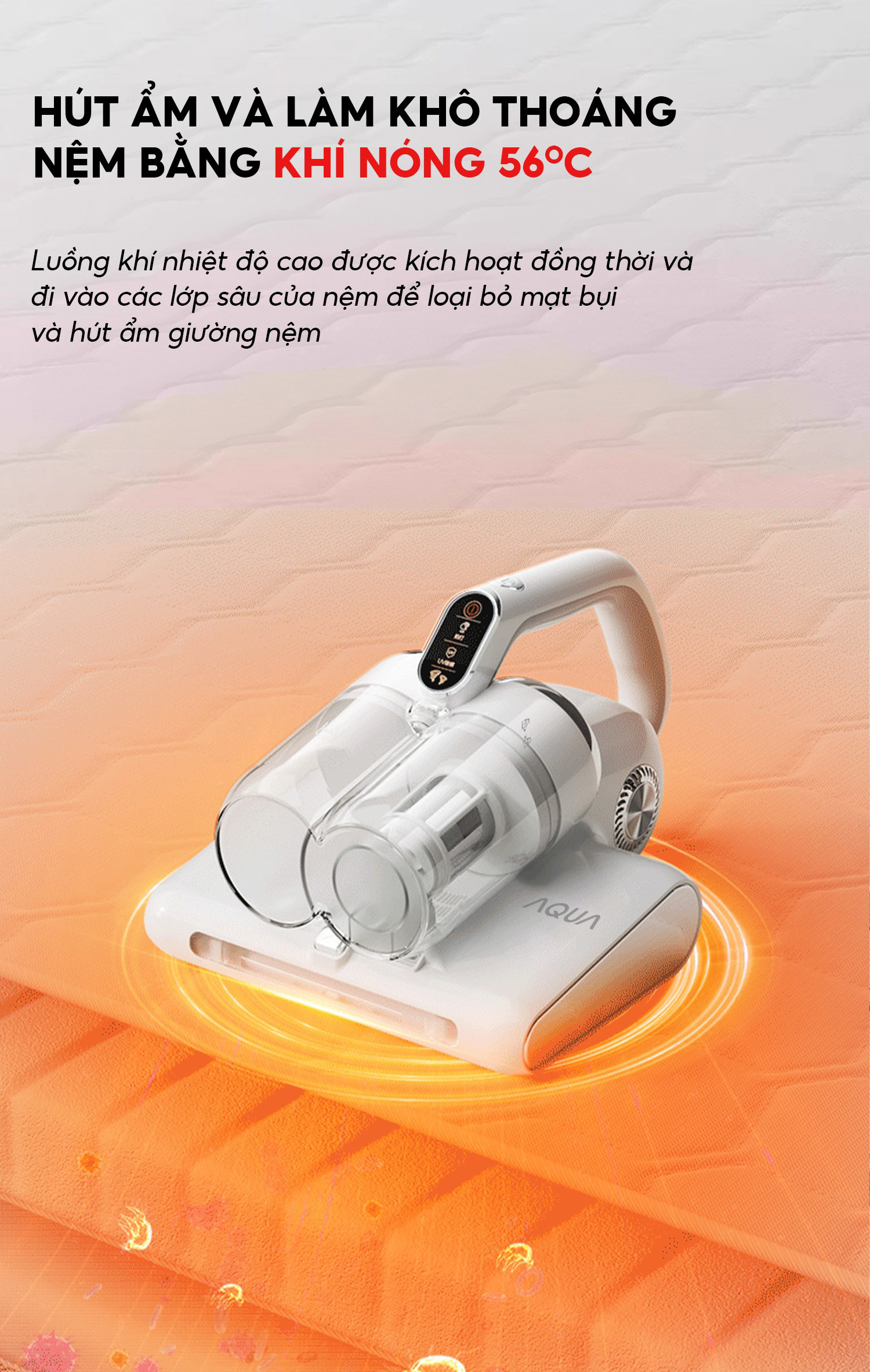 Mô tả Máy hút bụi giường nệm Aqua CMP105R 14,000Pa hút được tóc, hạt, bụi mịn, có tia UV, sấy nóng 56 độ - 11