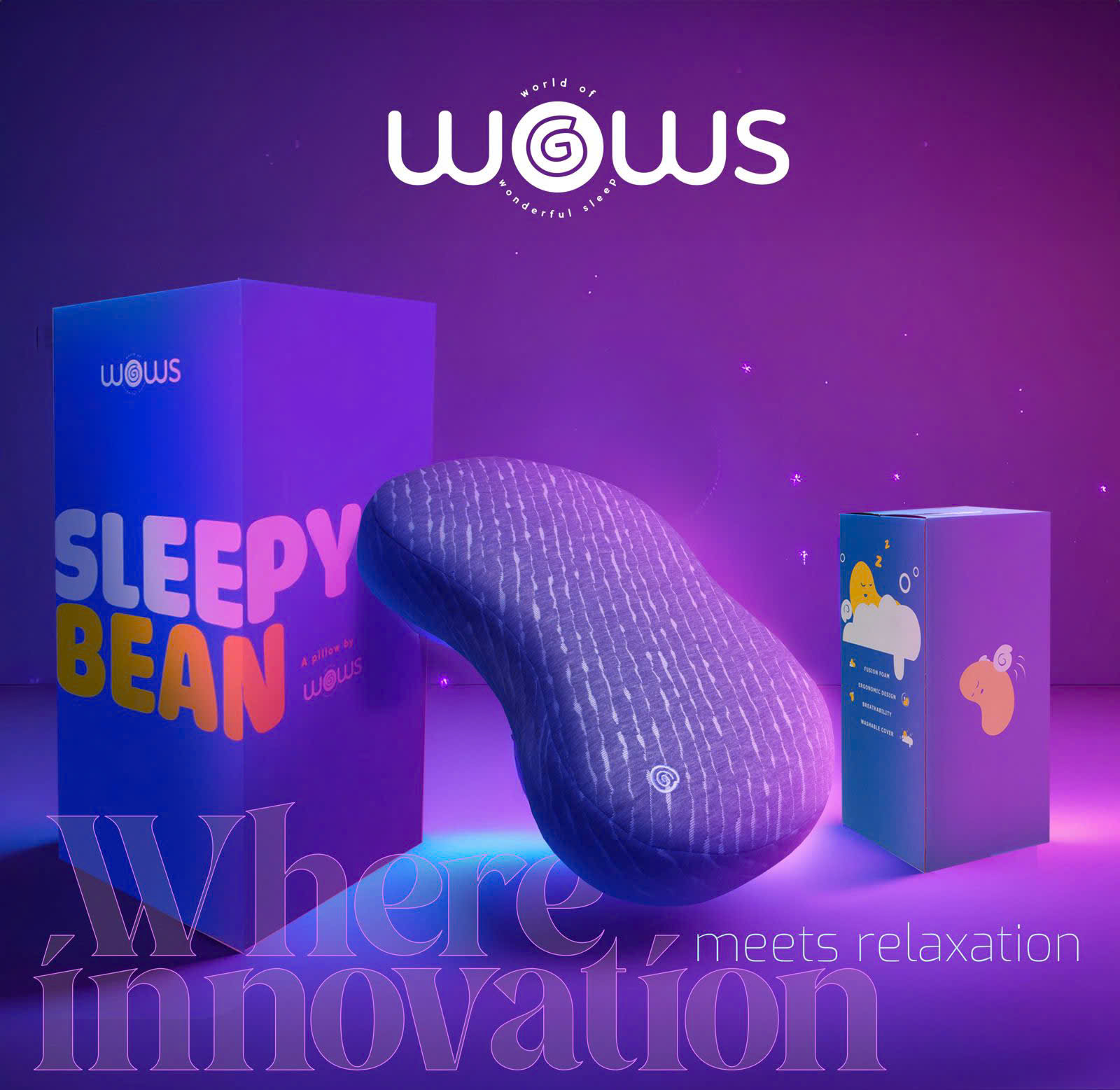 Mô tả WOWS - Gối Fusion Foam Cao Cấp Sleepy Bean - Gối Công Thái Học Nâng Đỡ Cổ Vai Gáy - Vỏ Tháo Được - 1
