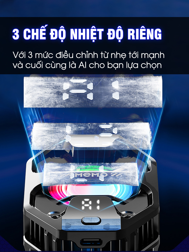 Mô tả Quạt tản nhiệt sò lạnh AI 3 chế độ MEMO DL20 làm mát sâu đóng đá tăng FPS chơi game mobile liên quân FF COD - 2
