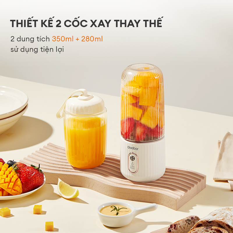 Mô tả Cốc xay sinh tố cầm tay kèm ly đôi 350ml + 280ml pin sạc cổng USB nhỏ gọn Gaabor FP03T-WH01A - 5