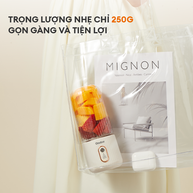 Mô tả Cốc xay sinh tố cầm tay kèm ly đôi 350ml + 280ml pin sạc cổng USB nhỏ gọn Gaabor FP03T-WH01A - 8