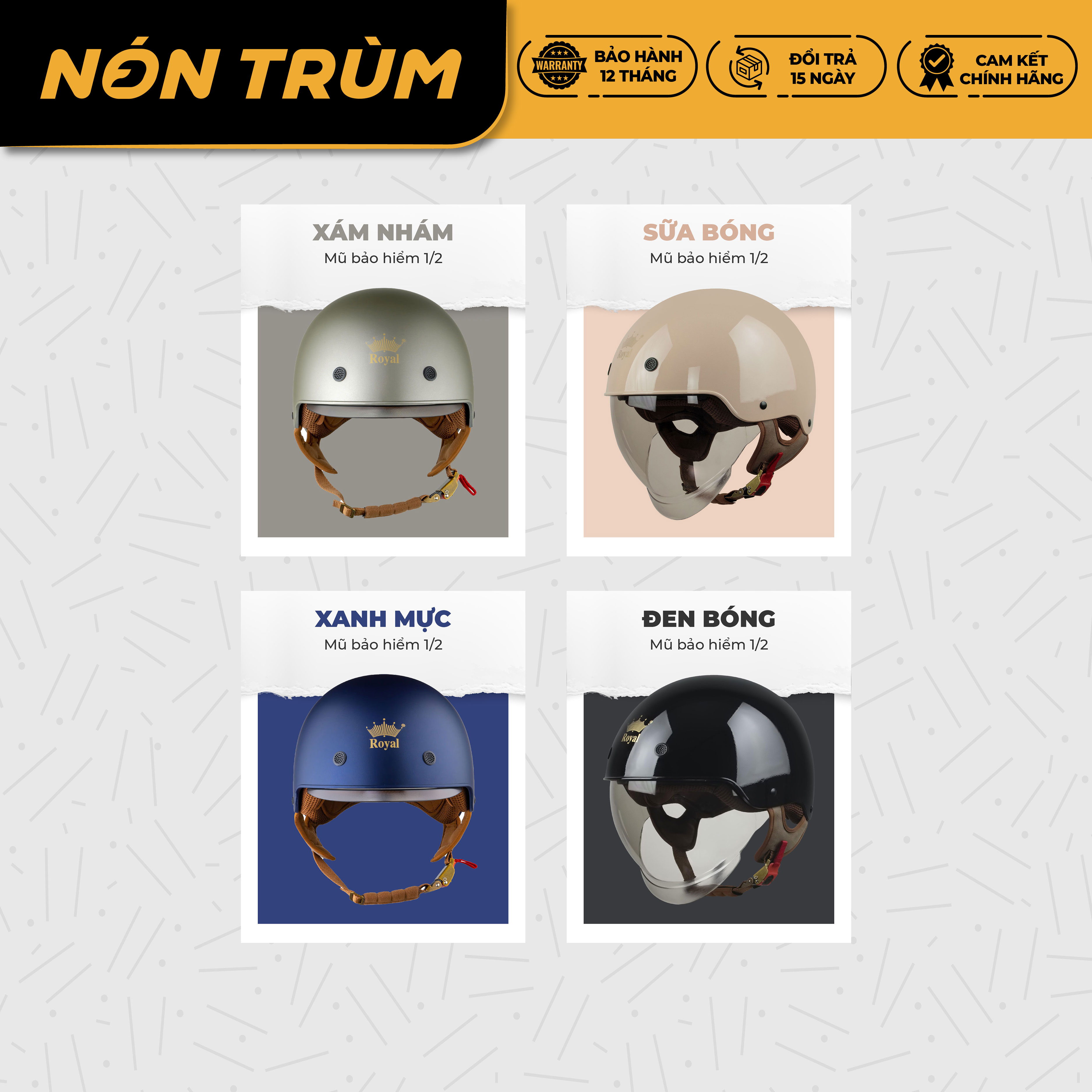 Mô tả Mũ bảo hiểm nửa đầu Royal M239 kính âm che mặt size M L XL XXL cho nam và nữ đi xe máy chính hãng - 5