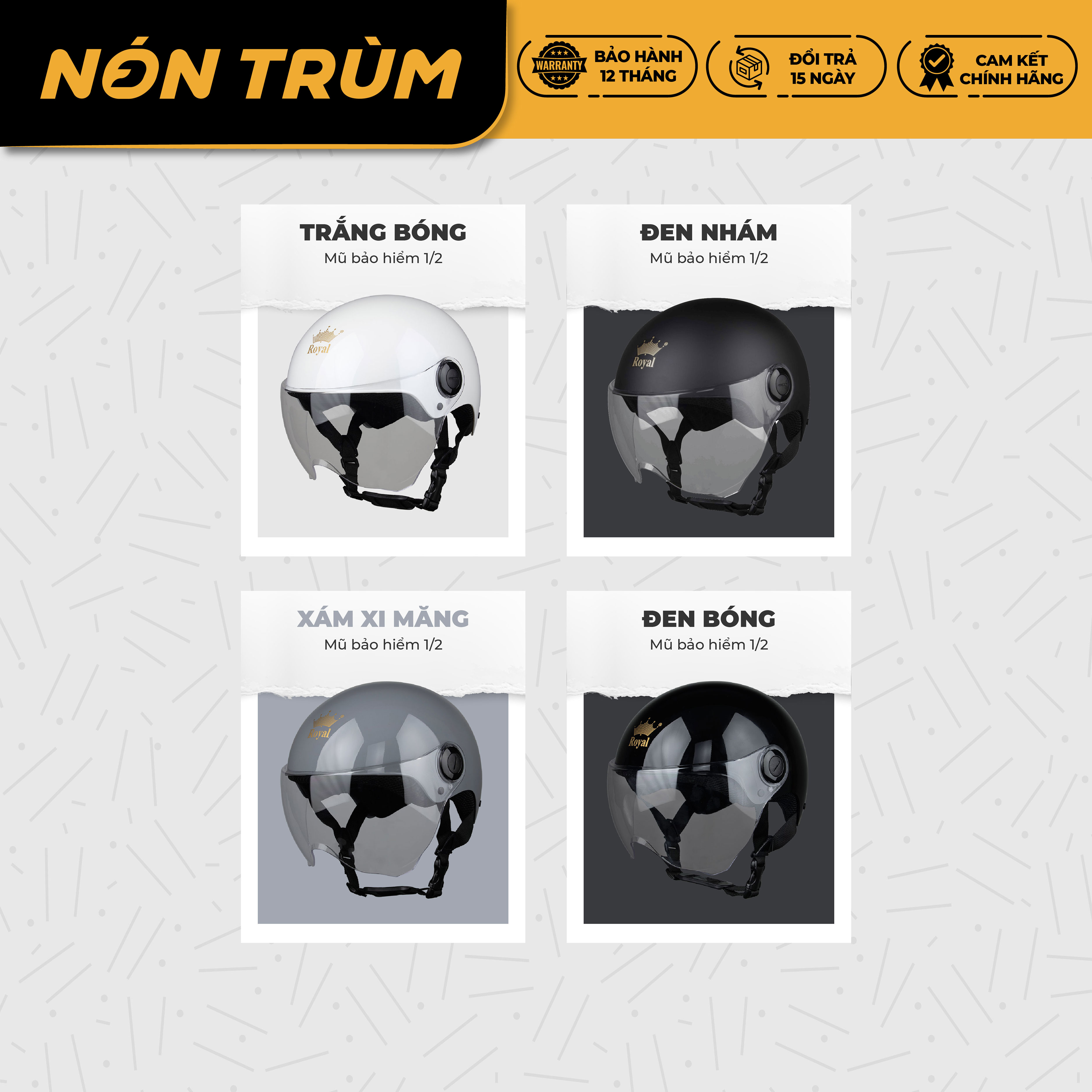 Mô tả Mũ bảo hiểm nửa đầu Royal M162K có kính chắn che mặt đi xe máy chính hãng bảo hành 12 tháng - 6