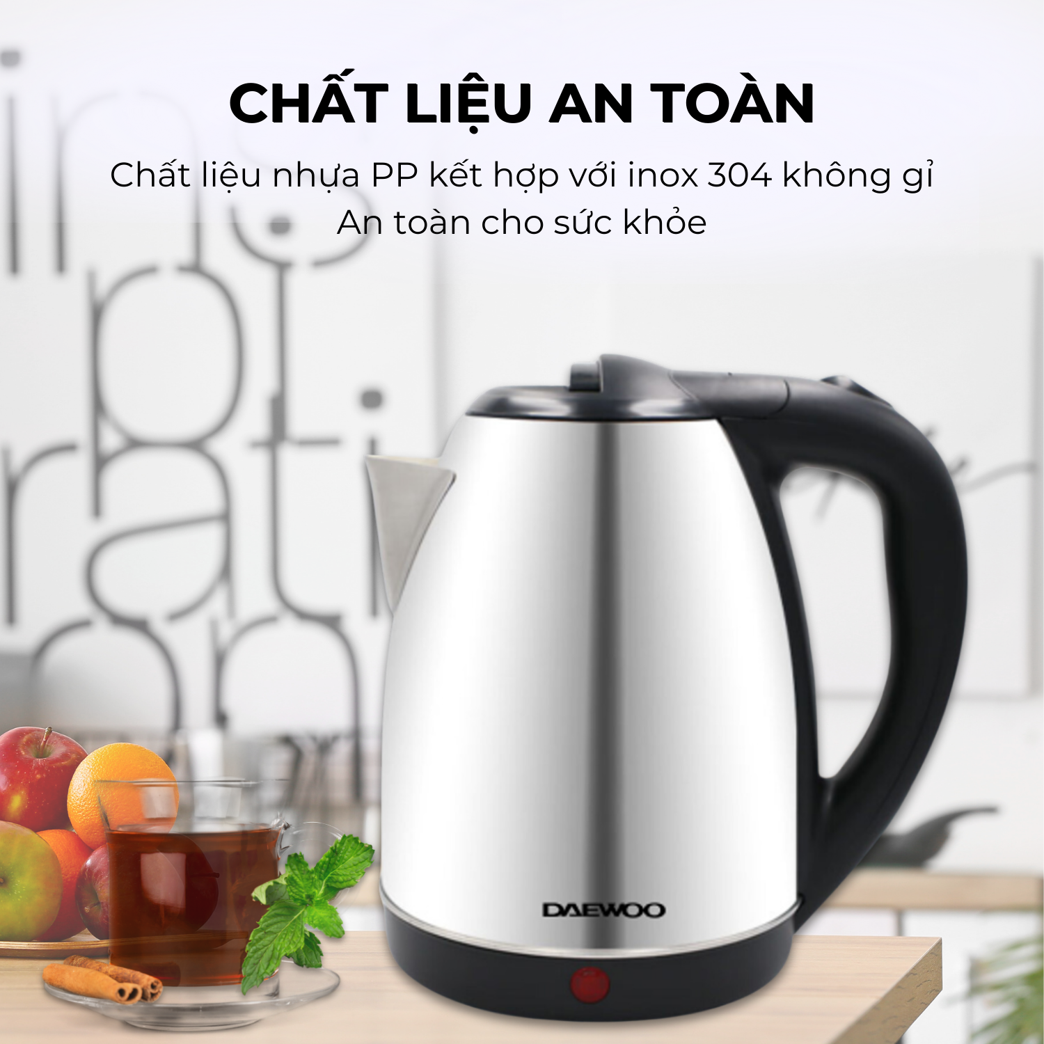 Mô tả Ấm siêu tốc inox 304 cao cấp đảm bảo an toàn 1.8L Daewoo DWK-S1805 đế xoay 360 độ  - Hàng chính hãng BH 2 năm - 7