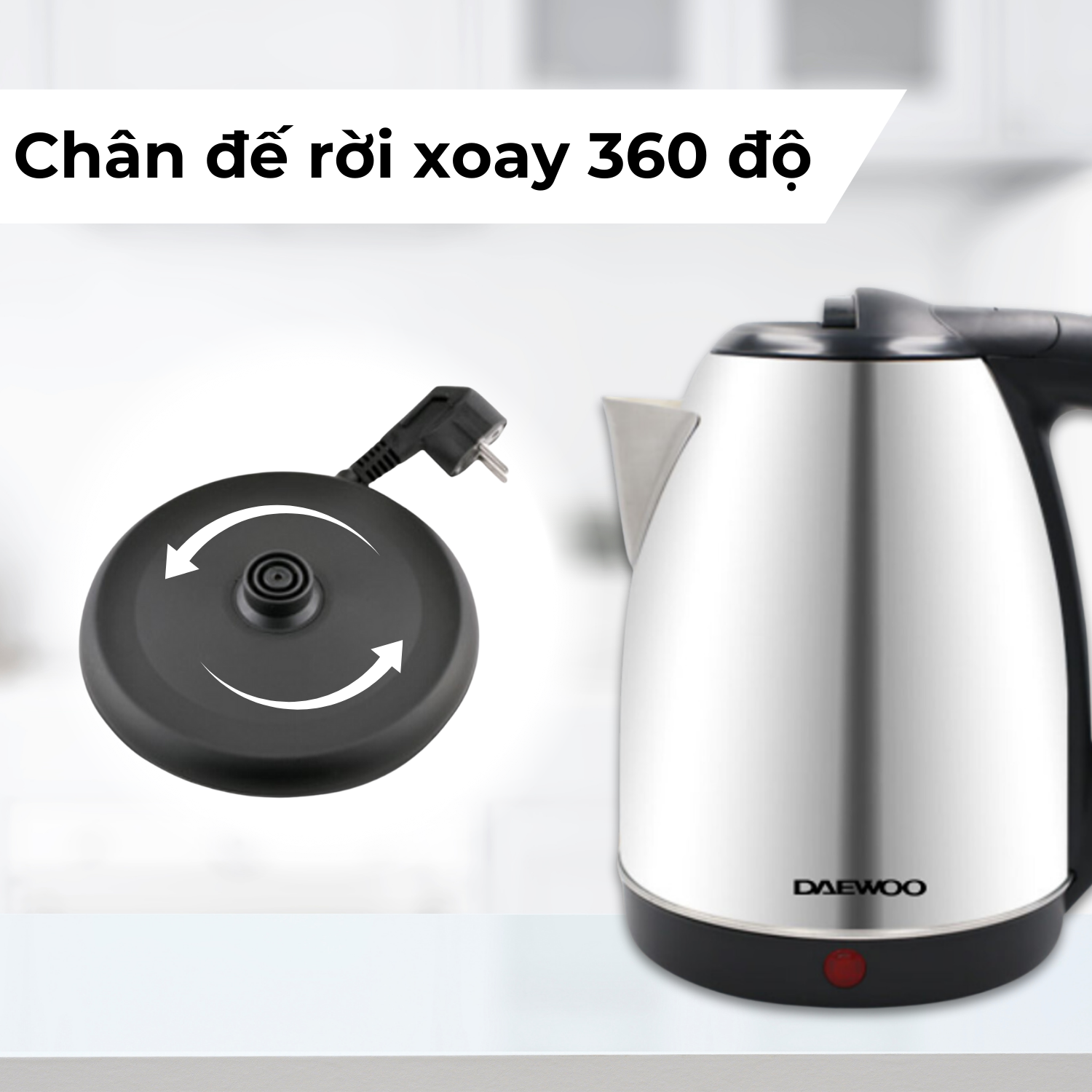 Mô tả Ấm siêu tốc inox 304 cao cấp đảm bảo an toàn 1.8L Daewoo DWK-S1805 đế xoay 360 độ  - Hàng chính hãng BH 2 năm - 4